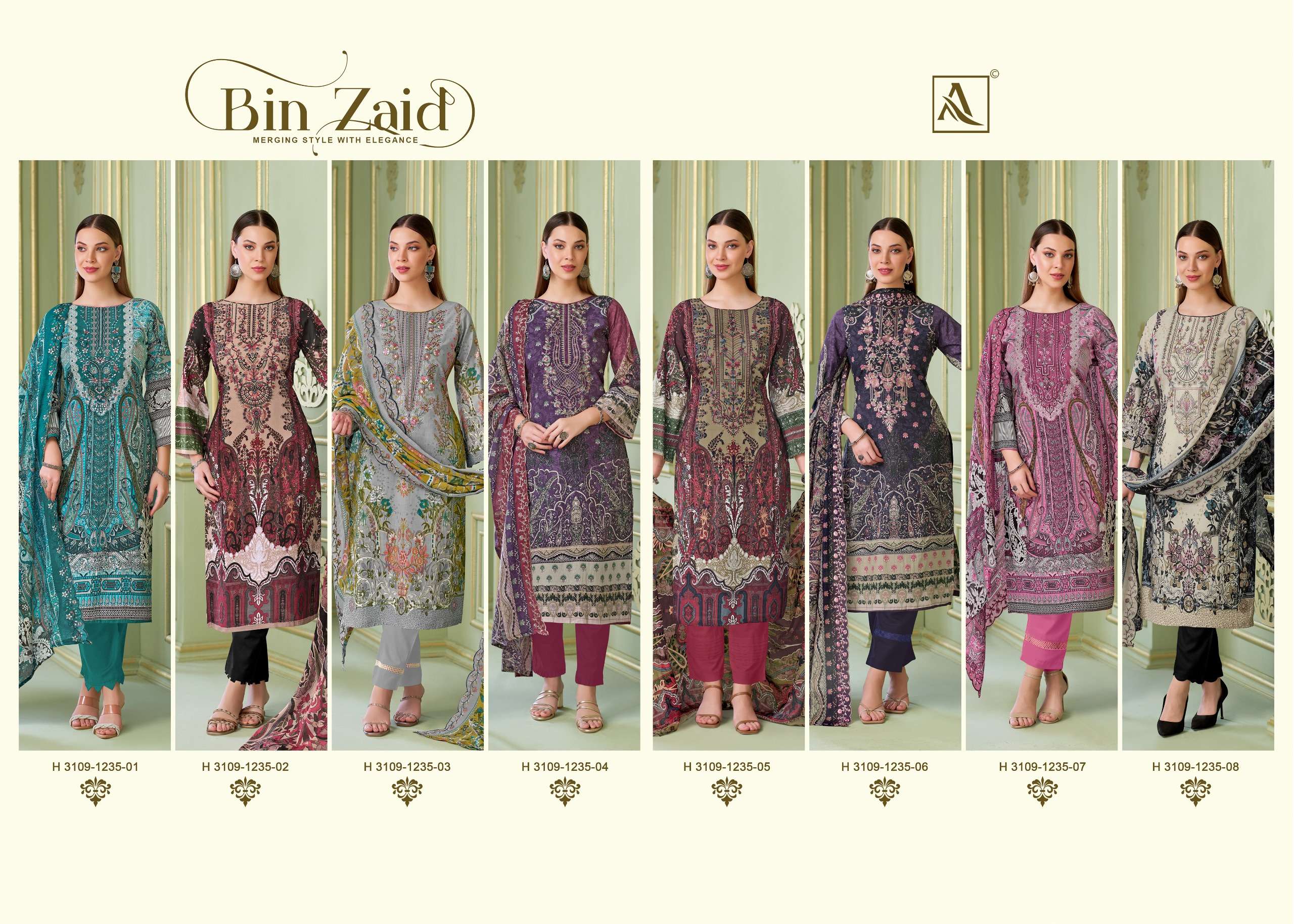 ALOK SUITS BIN ZAID COTTON DIGITAL PAKISTANI STYLE PRINT WITH FANCY WORK SUIT