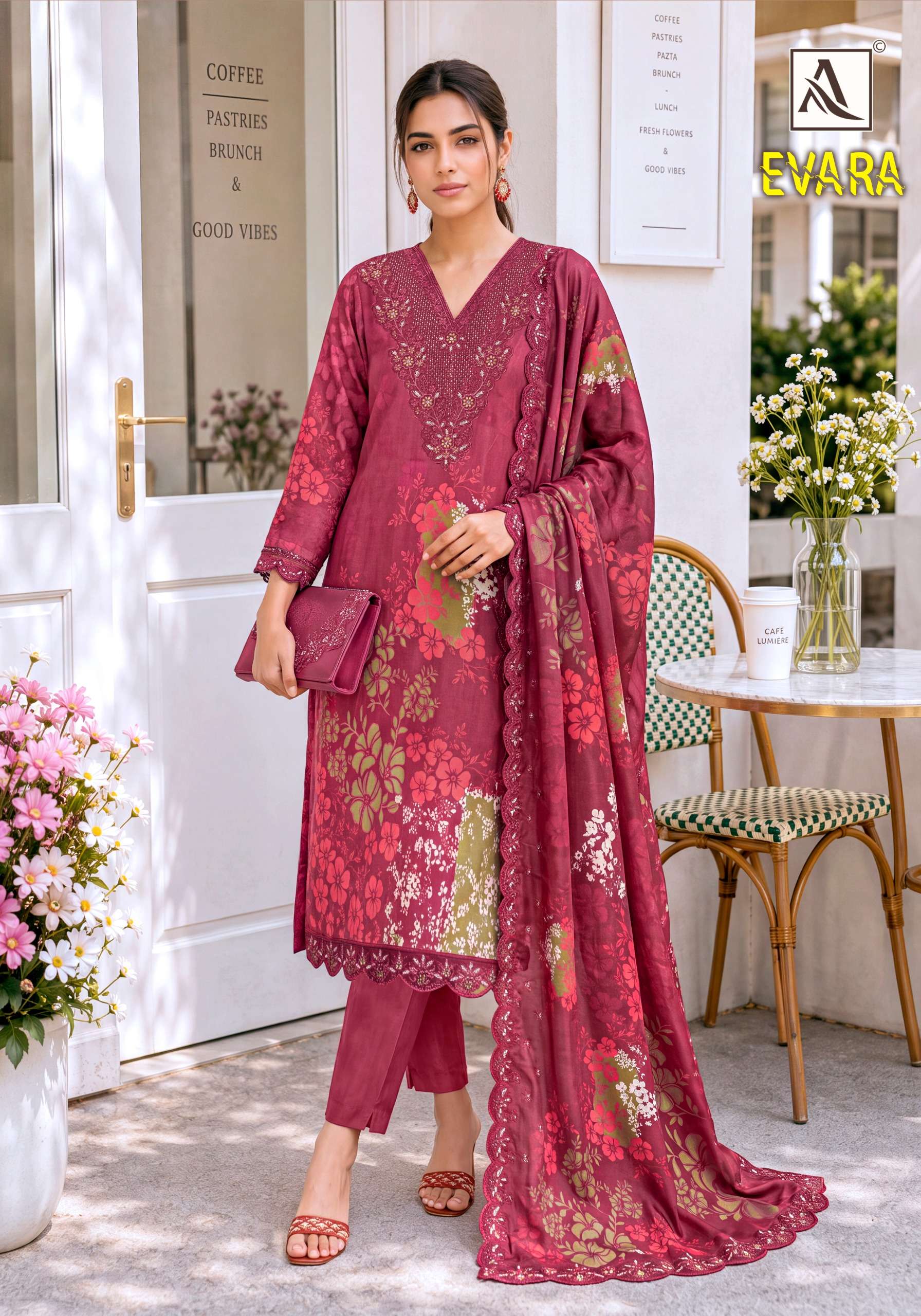 ALOK SUITS EVARA VISCOSE DIGITAL PRINT WITH FANCY EMBROIDERY WORK SUIT
