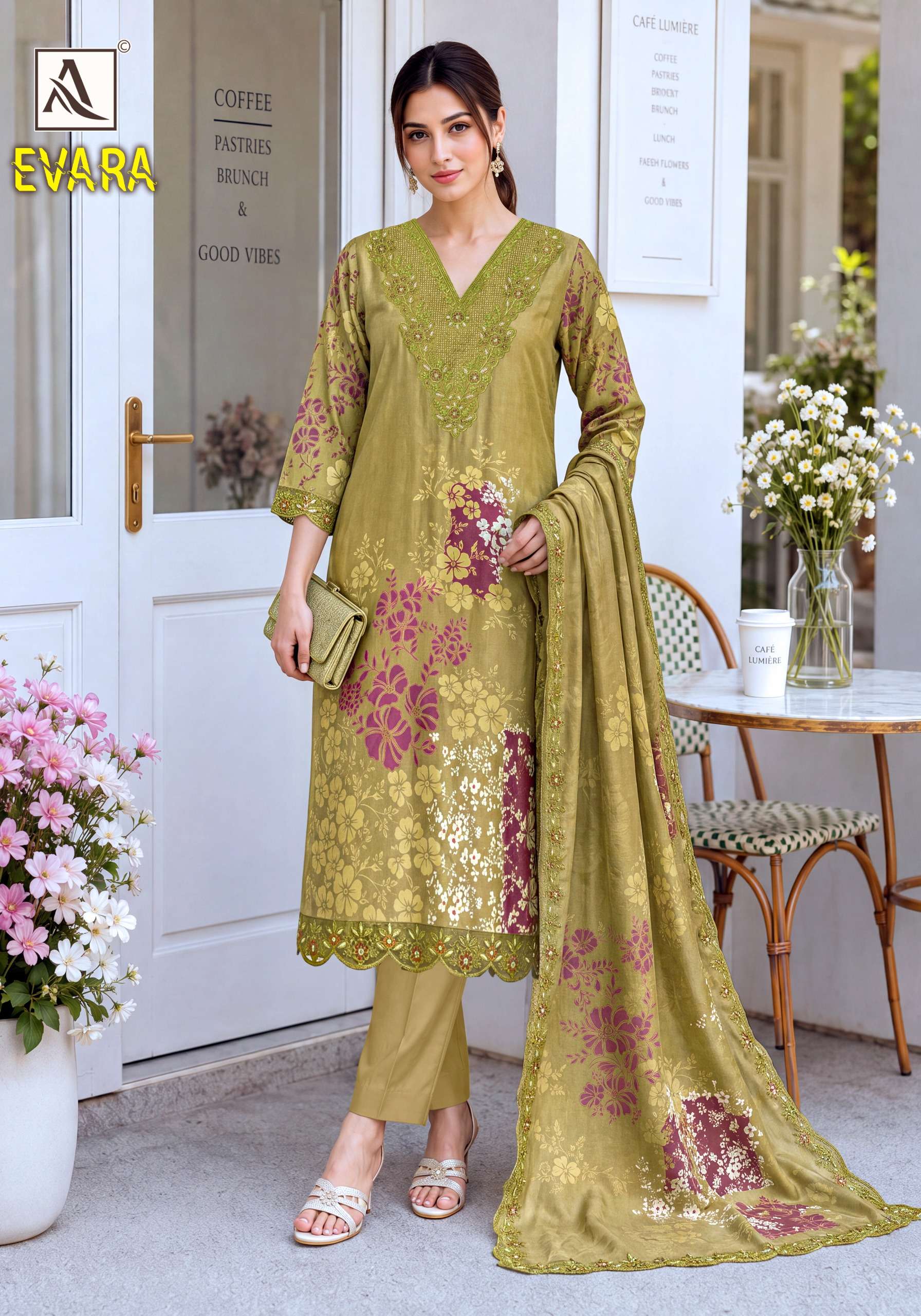 ALOK SUITS EVARA VISCOSE DIGITAL PRINT WITH FANCY EMBROIDERY WORK SUIT