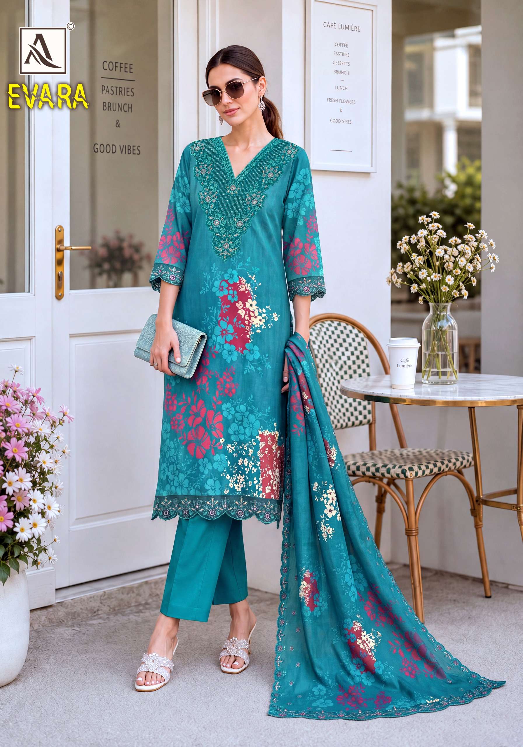 ALOK SUITS EVARA VISCOSE DIGITAL PRINT WITH FANCY EMBROIDERY WORK SUIT
