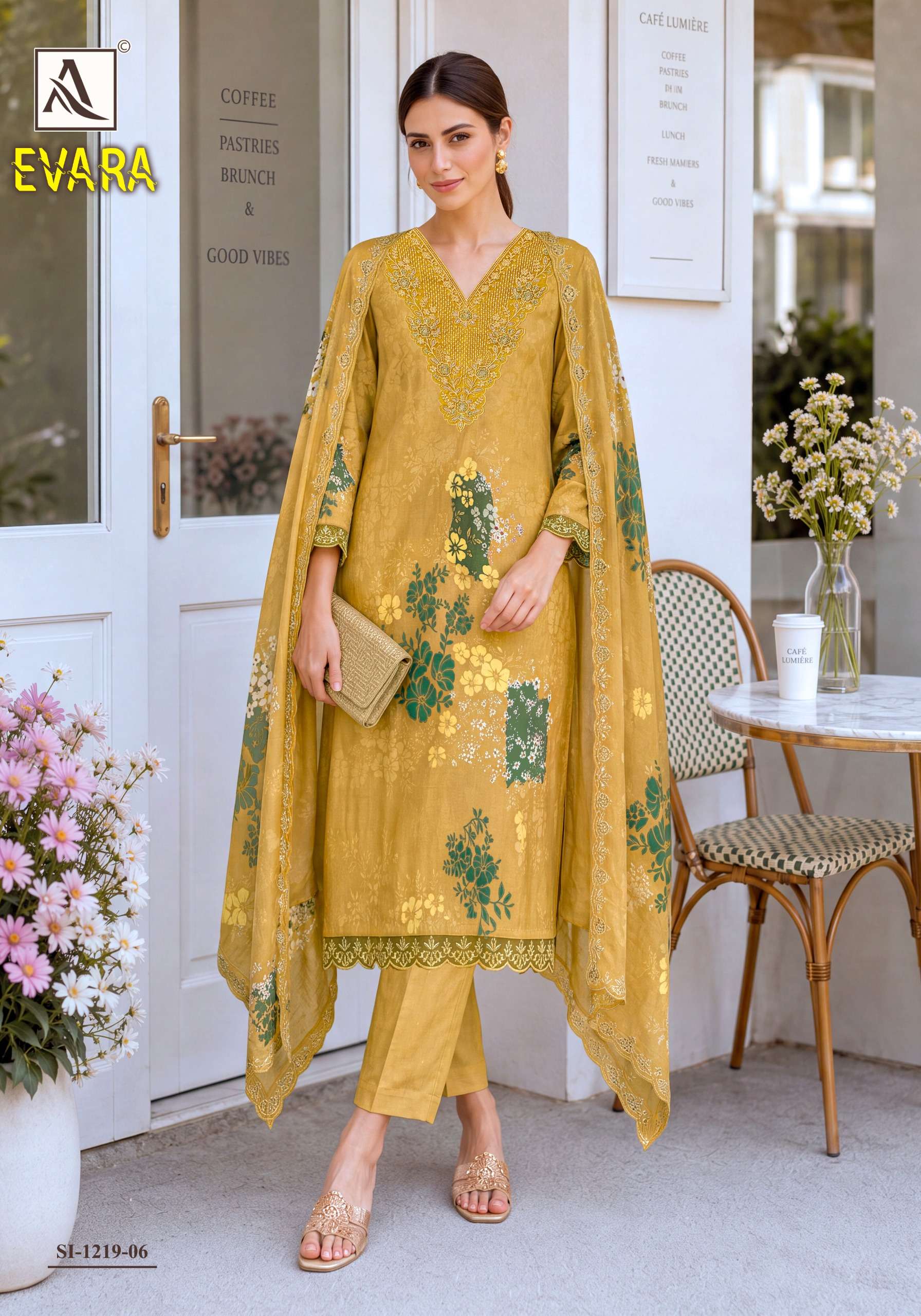 ALOK SUITS EVARA VISCOSE DIGITAL PRINT WITH FANCY EMBROIDERY WORK SUIT