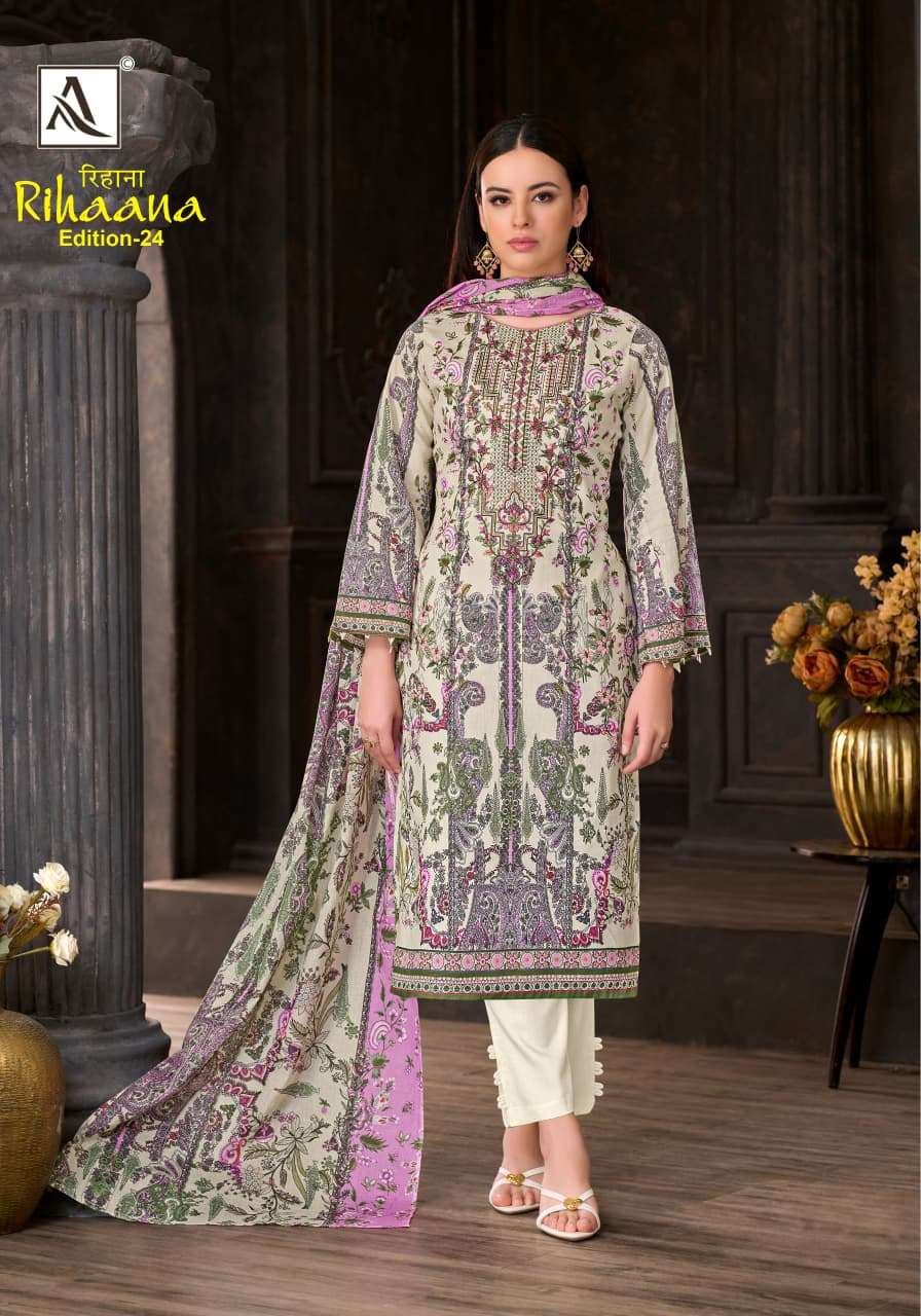 ALOK SUITS RIHAANA VOL 24 COTTON DIGITAL PAKISTANI PRINT WITH FANCY EMBROIDERY WORK SUIT