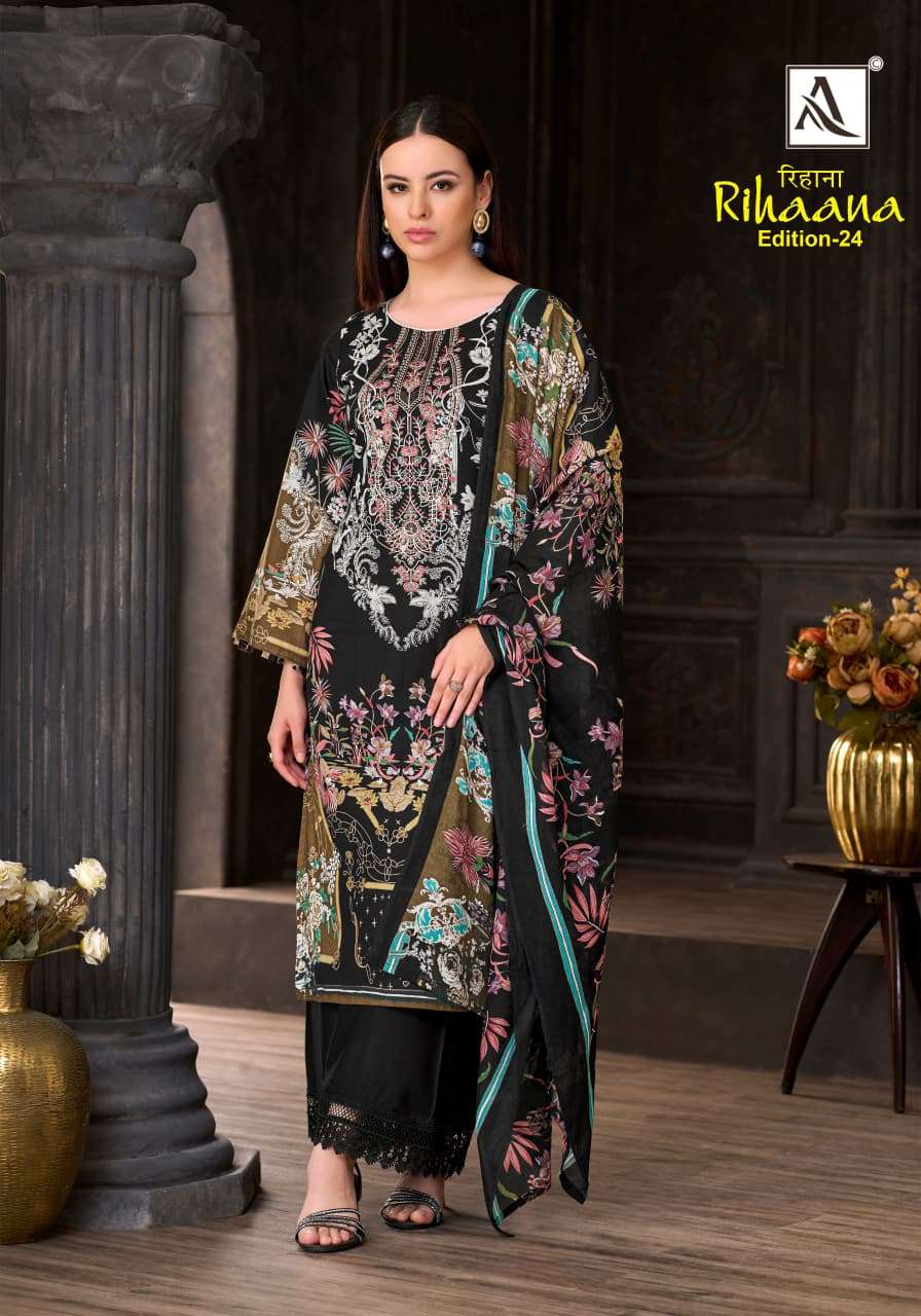 ALOK SUITS RIHAANA VOL 24 COTTON DIGITAL PAKISTANI PRINT WITH FANCY EMBROIDERY WORK SUIT