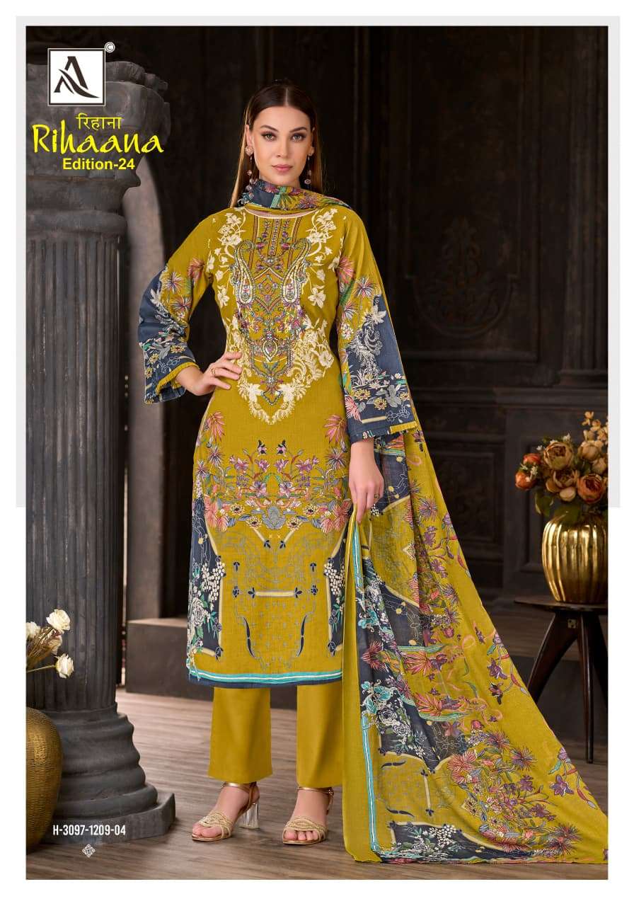 ALOK SUITS RIHAANA VOL 24 COTTON DIGITAL PAKISTANI PRINT WITH FANCY EMBROIDERY WORK SUIT