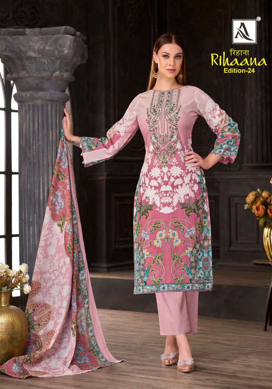 ALOK SUITS RIHAANA VOL 24 COTTON DIGITAL PAKISTANI PRINT WITH FANCY EMBROIDERY WORK SUIT
