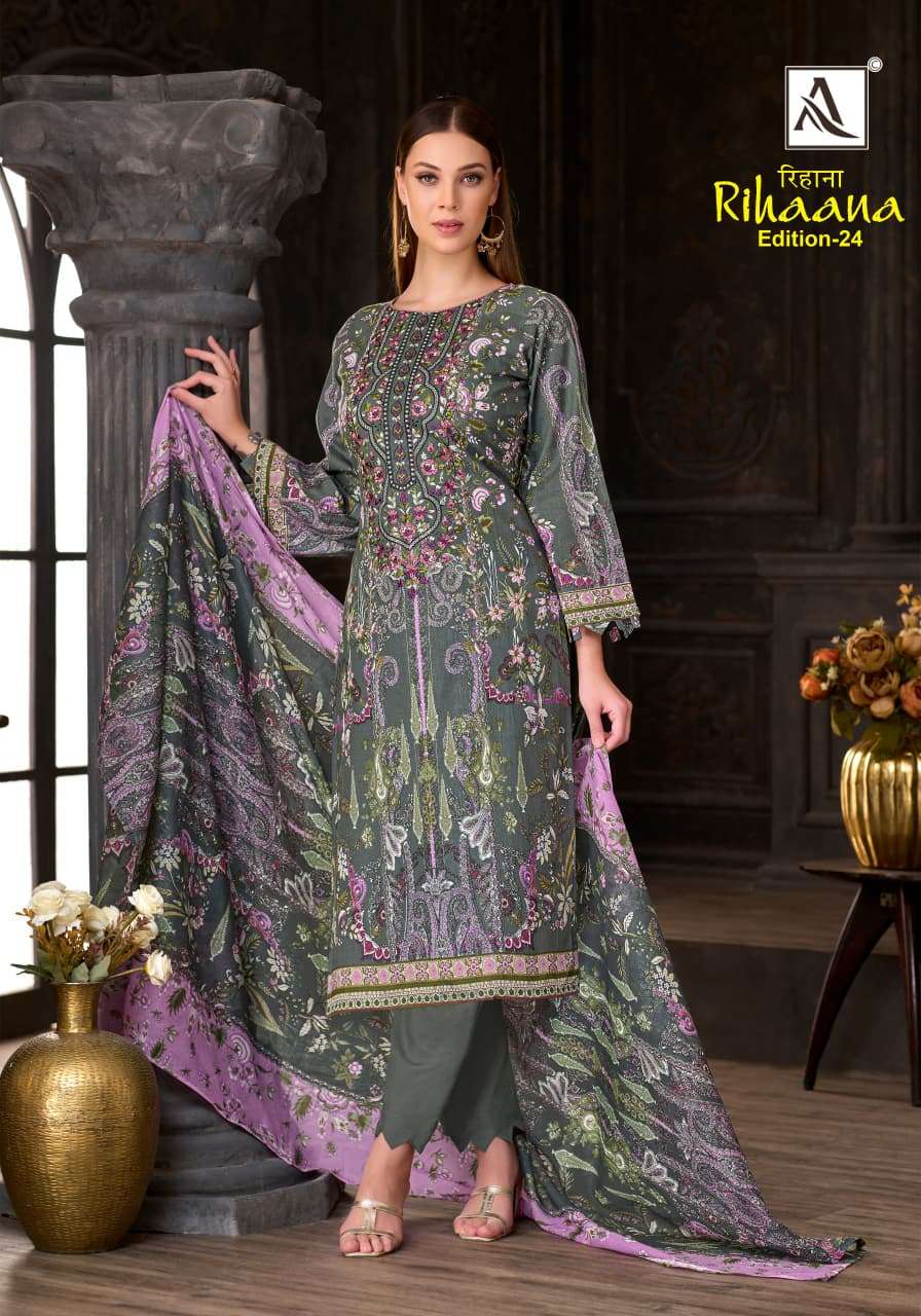 ALOK SUITS RIHAANA VOL 24 COTTON DIGITAL PAKISTANI PRINT WITH FANCY EMBROIDERY WORK SUIT