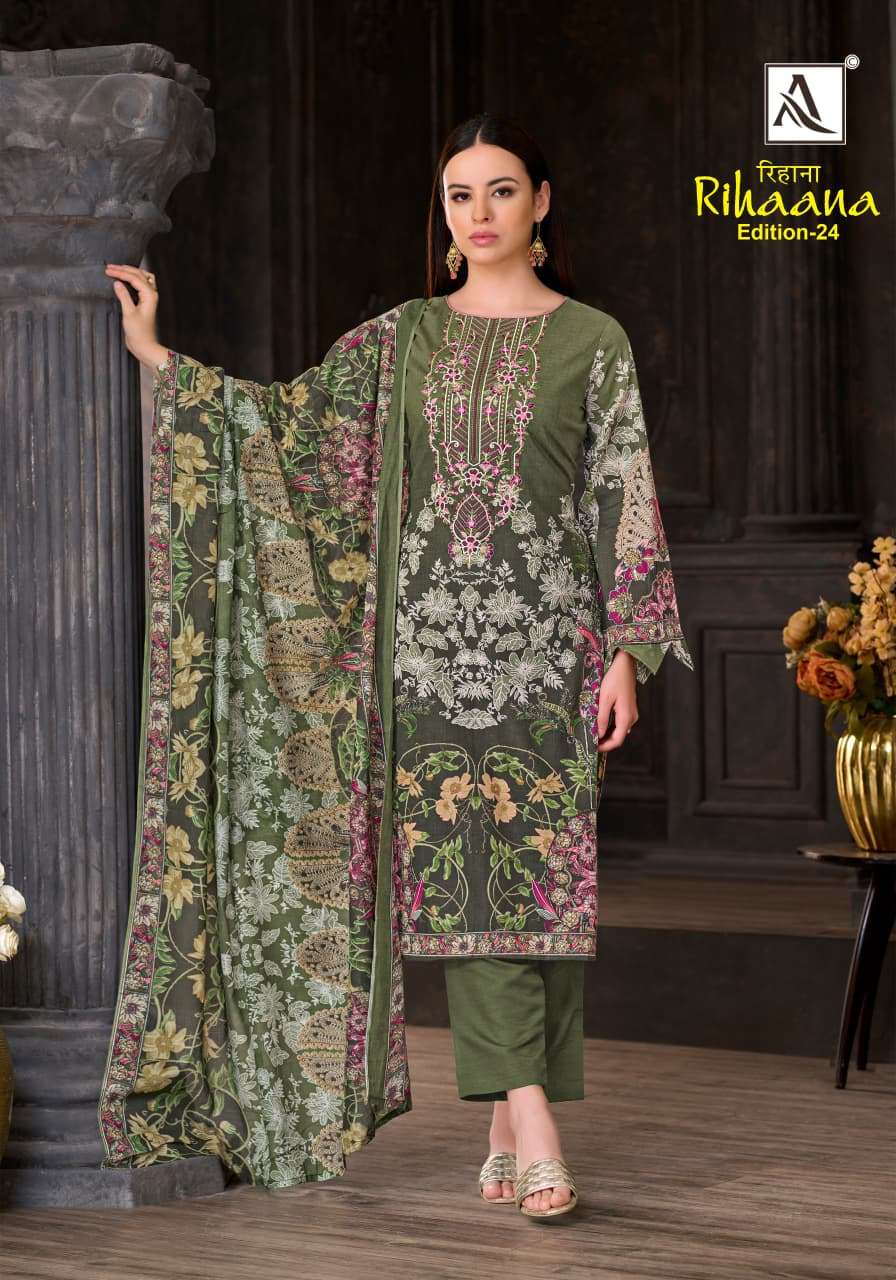 ALOK SUITS RIHAANA VOL 24 COTTON DIGITAL PAKISTANI PRINT WITH FANCY EMBROIDERY WORK SUIT