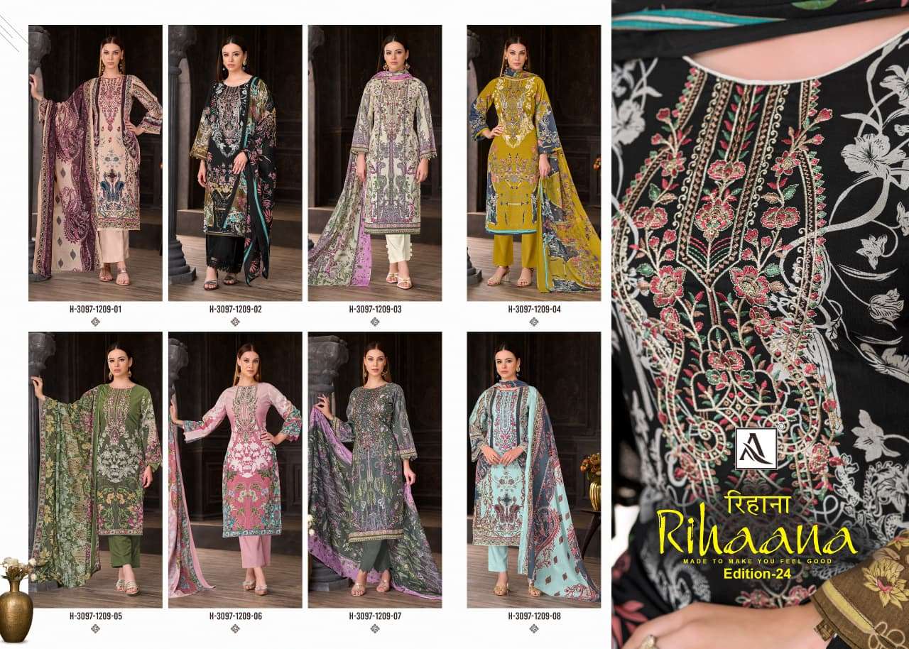 ALOK SUITS RIHAANA VOL 24 COTTON DIGITAL PAKISTANI PRINT WITH FANCY EMBROIDERY WORK SUIT