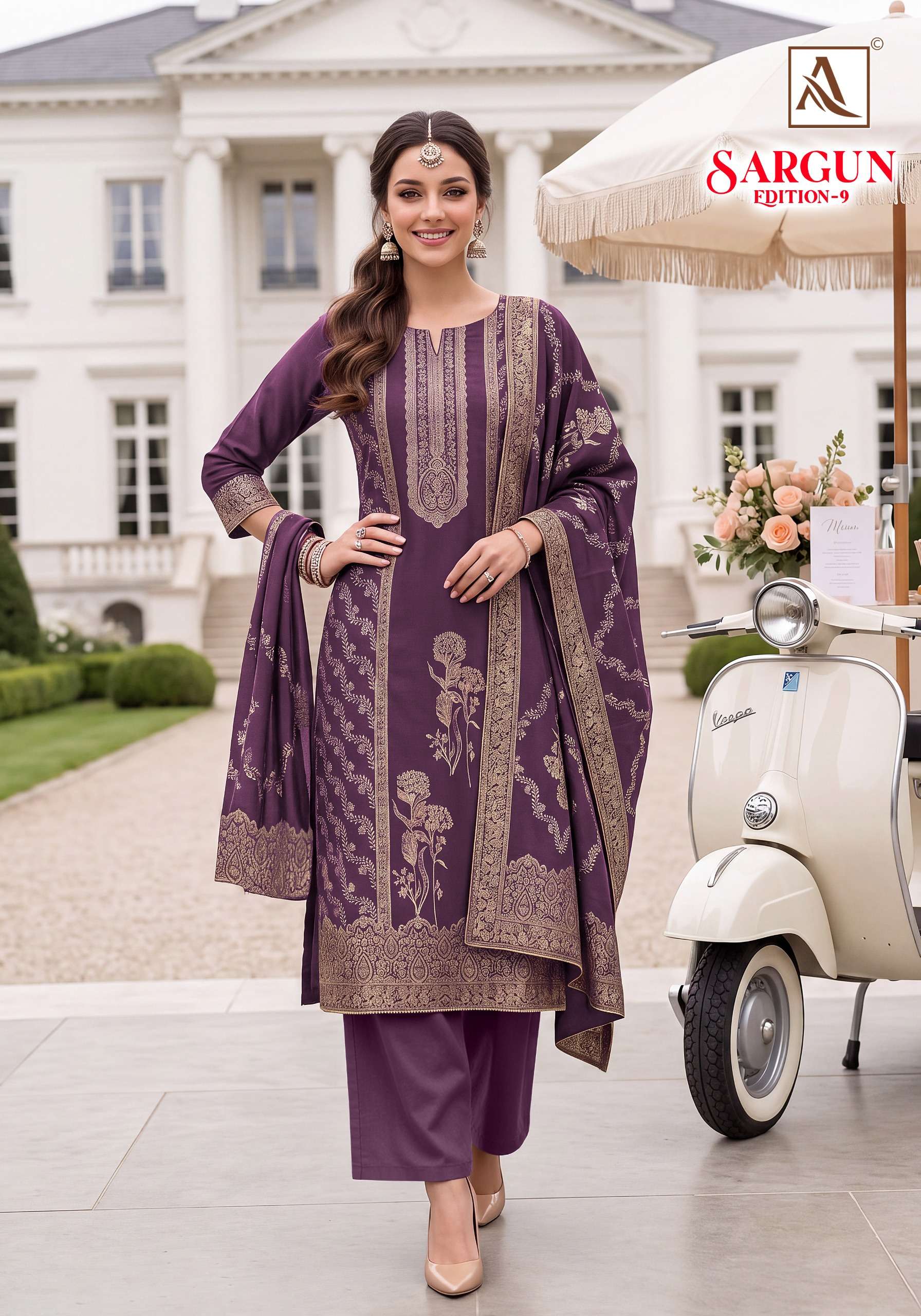 ALOK SUITS SARGUN VOL 9 VISCOSE JACQUARD DESIGNER WORK LADIES SUIT