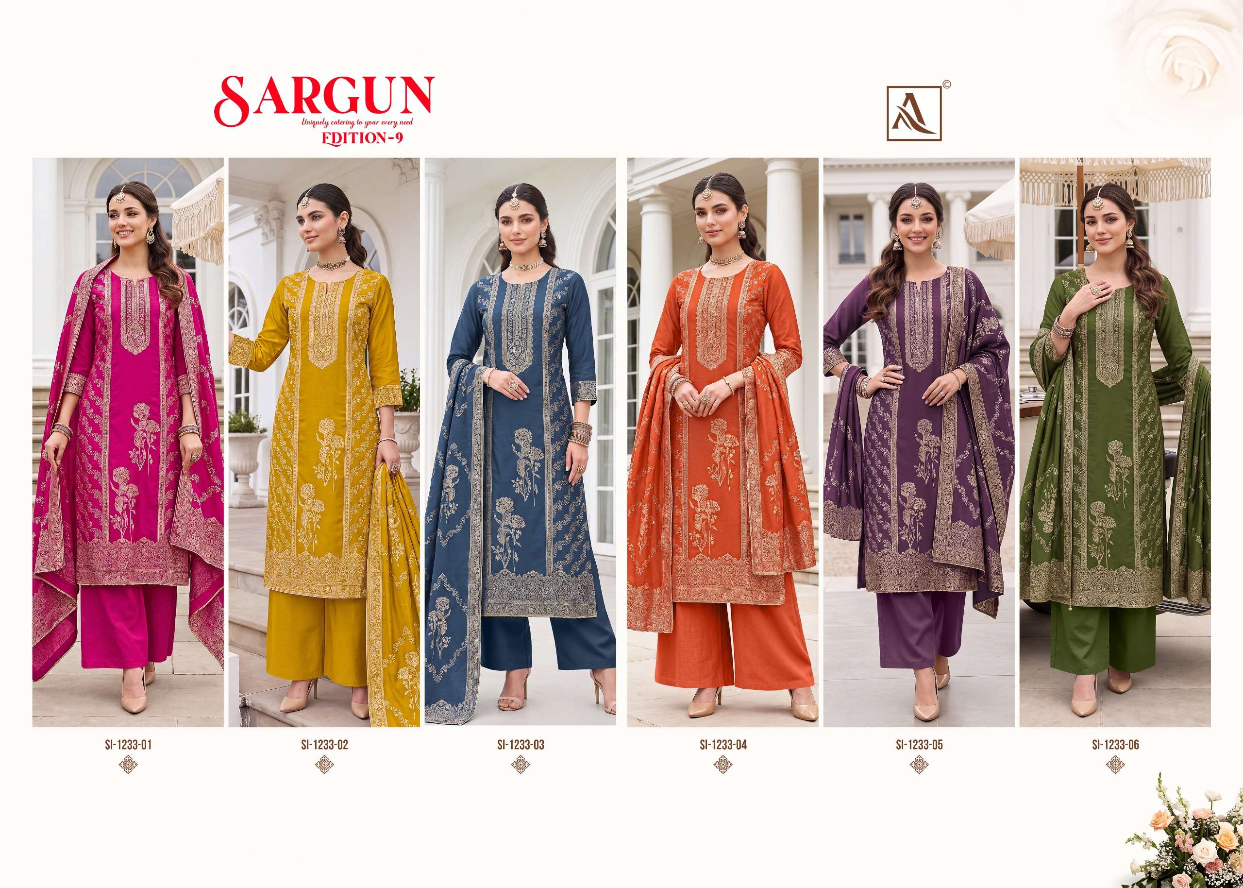 ALOK SUITS SARGUN VOL 9 VISCOSE JACQUARD DESIGNER WORK LADIES SUIT