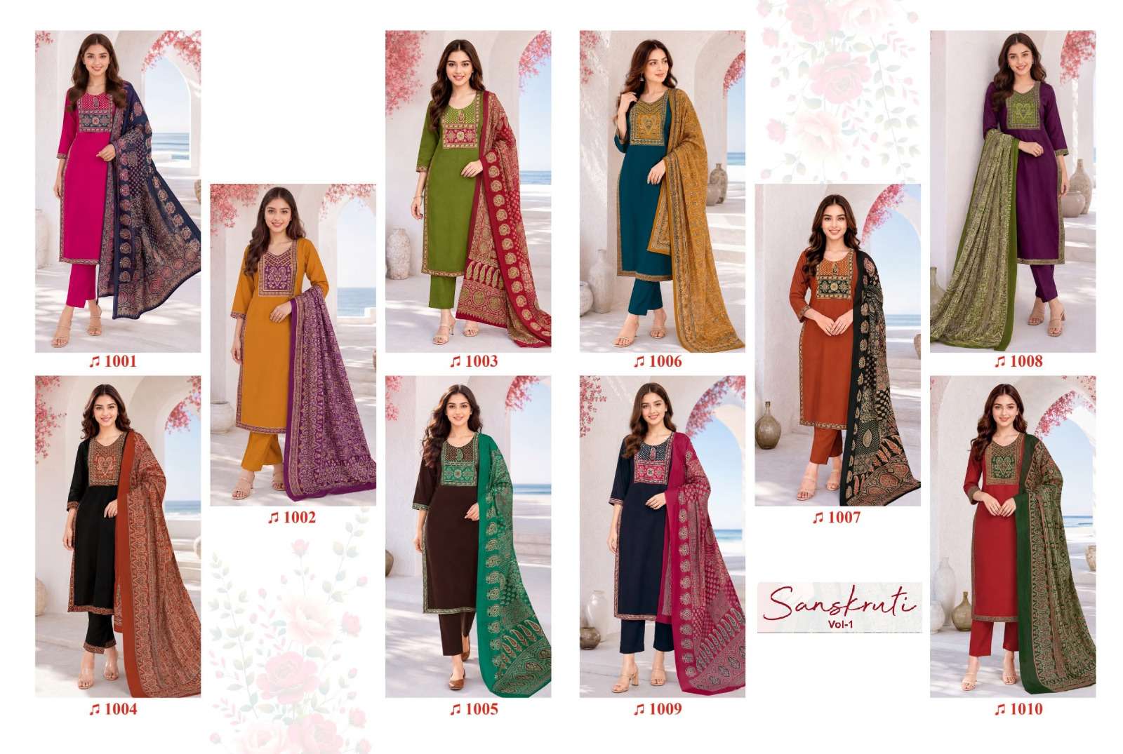  BALAJI COTTON SANSKRUTI VOL 1 COTTON AJRAK PRINT KURTI PANT WITH DUPATTA SET 
