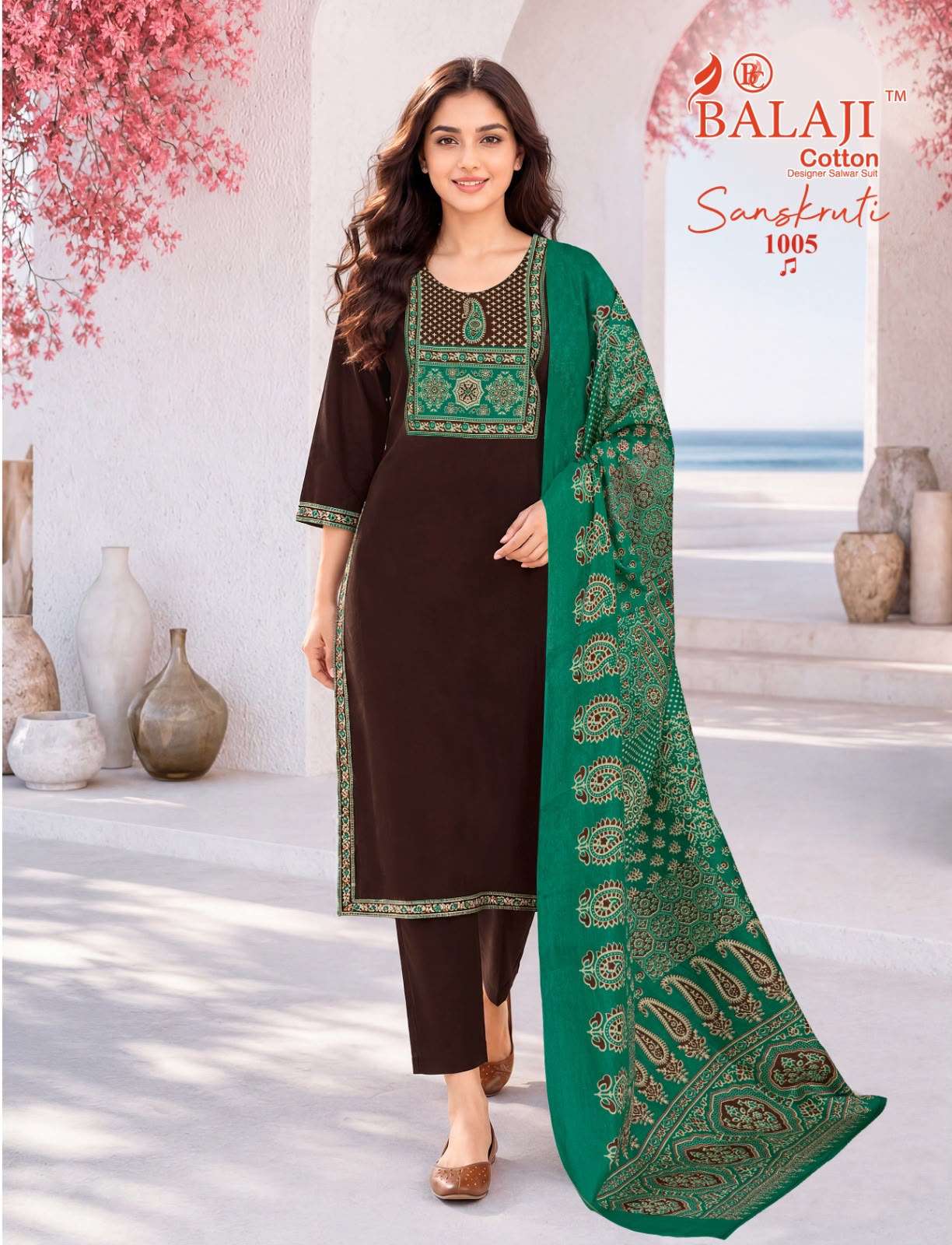  BALAJI COTTON SANSKRUTI VOL 1 COTTON AJRAK PRINT KURTI PANT WITH DUPATTA SET 