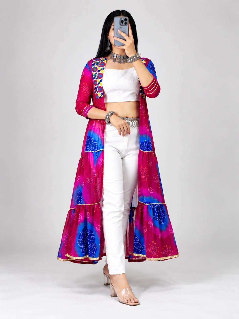 BANDHANI PALACE GULAL FOX GEORGETTE MULTI COLOUR NAVRATRI WEAR LADIES SHRUG COLLECTION 