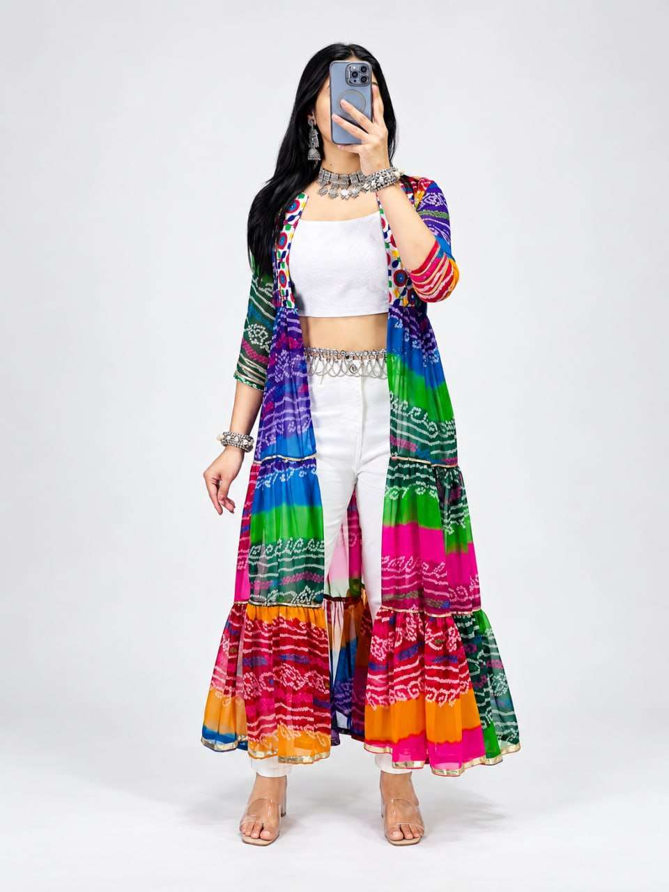 BANDHANI PALACE GULAL FOX GEORGETTE MULTI COLOUR NAVRATRI WEAR LADIES SHRUG COLLECTION 