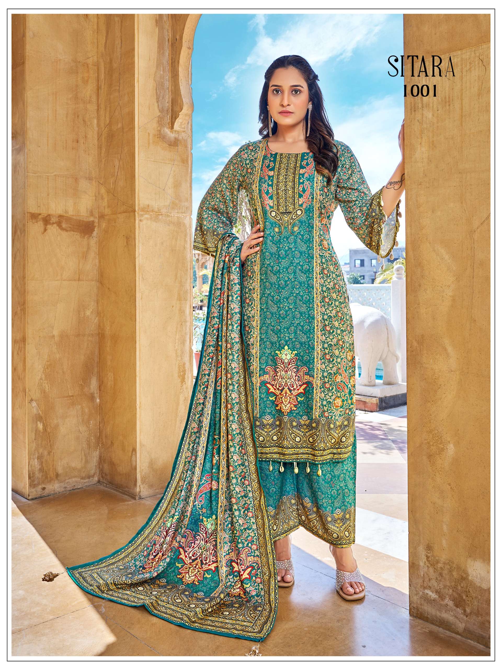 BANDHANI PALACE SITARA JAM SATIN DIGITAL PRINT WITH PAKISTANI STYLE SUIT