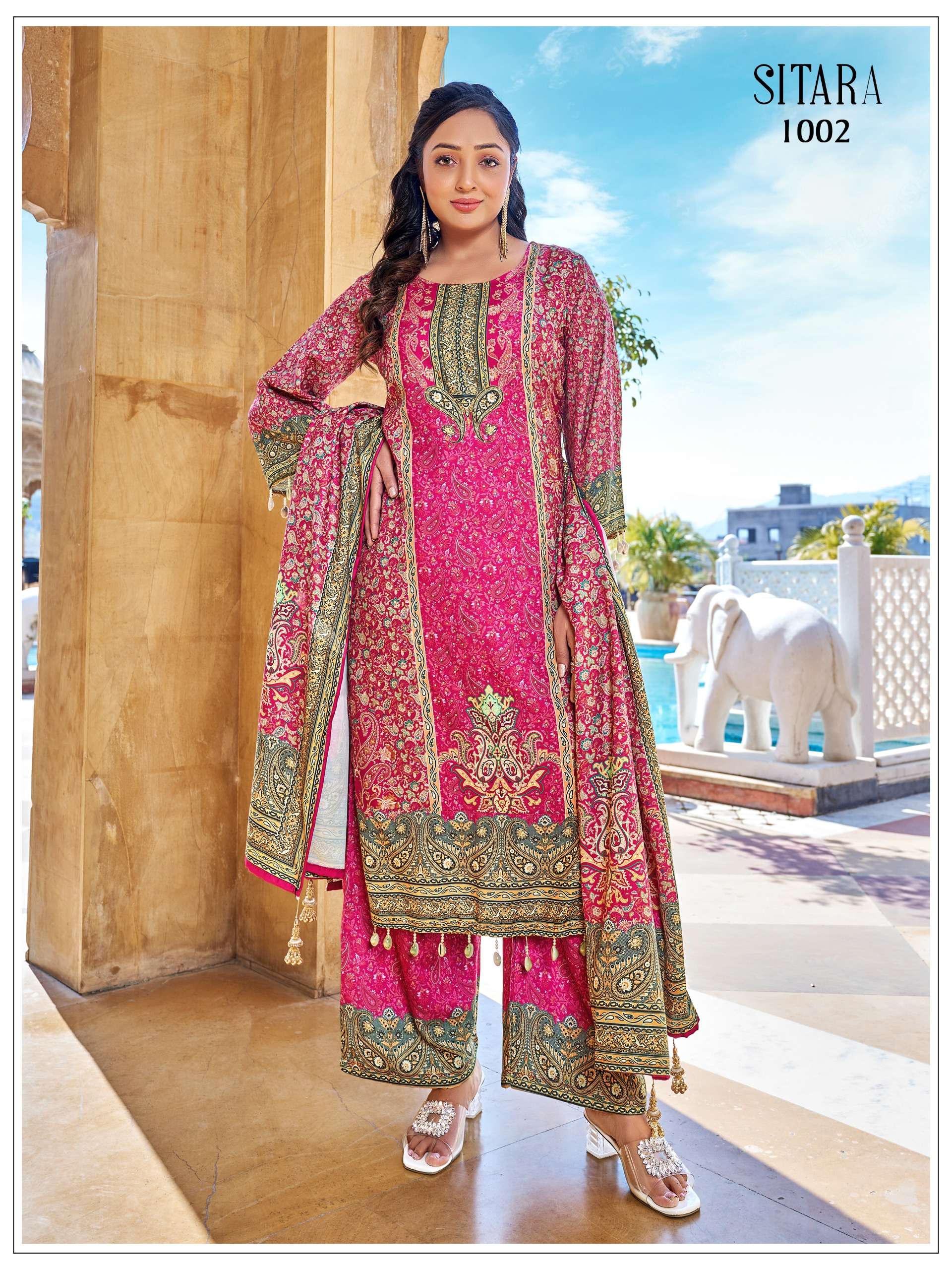 BANDHANI PALACE SITARA JAM SATIN DIGITAL PRINT WITH PAKISTANI STYLE SUIT
