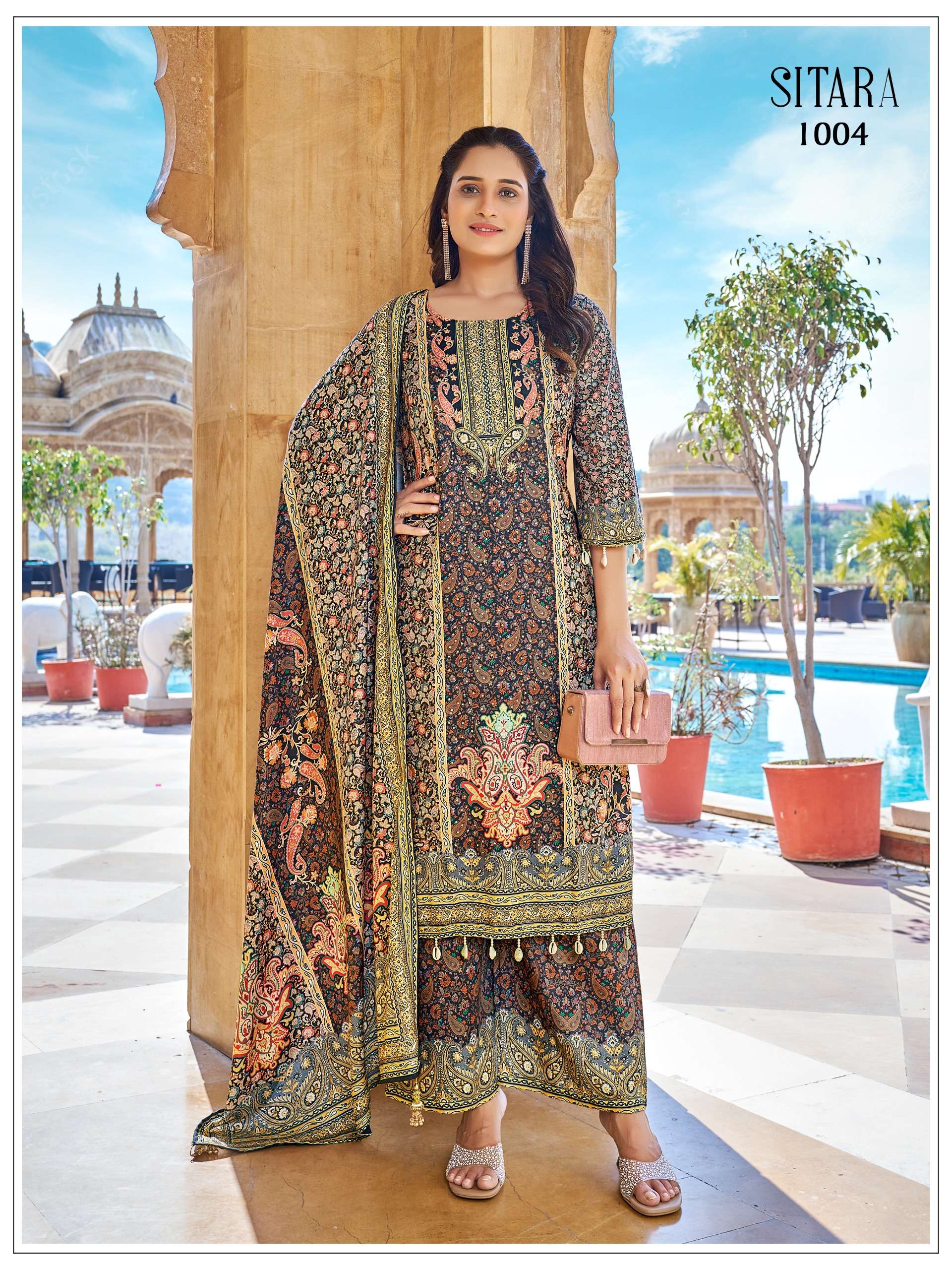 BANDHANI PALACE SITARA JAM SATIN DIGITAL PRINT WITH PAKISTANI STYLE SUIT
