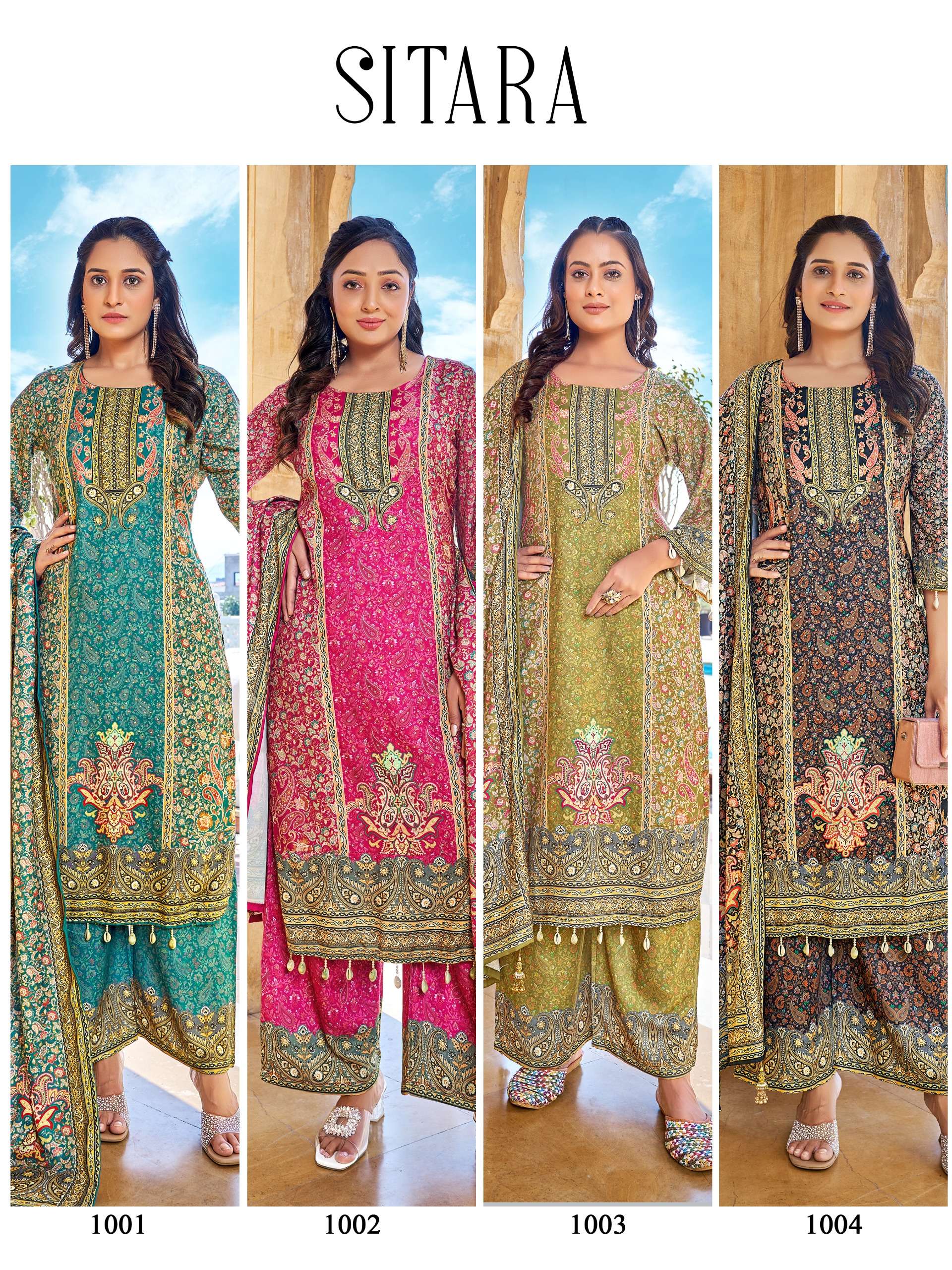 BANDHANI PALACE SITARA JAM SATIN DIGITAL PRINT WITH PAKISTANI STYLE SUIT