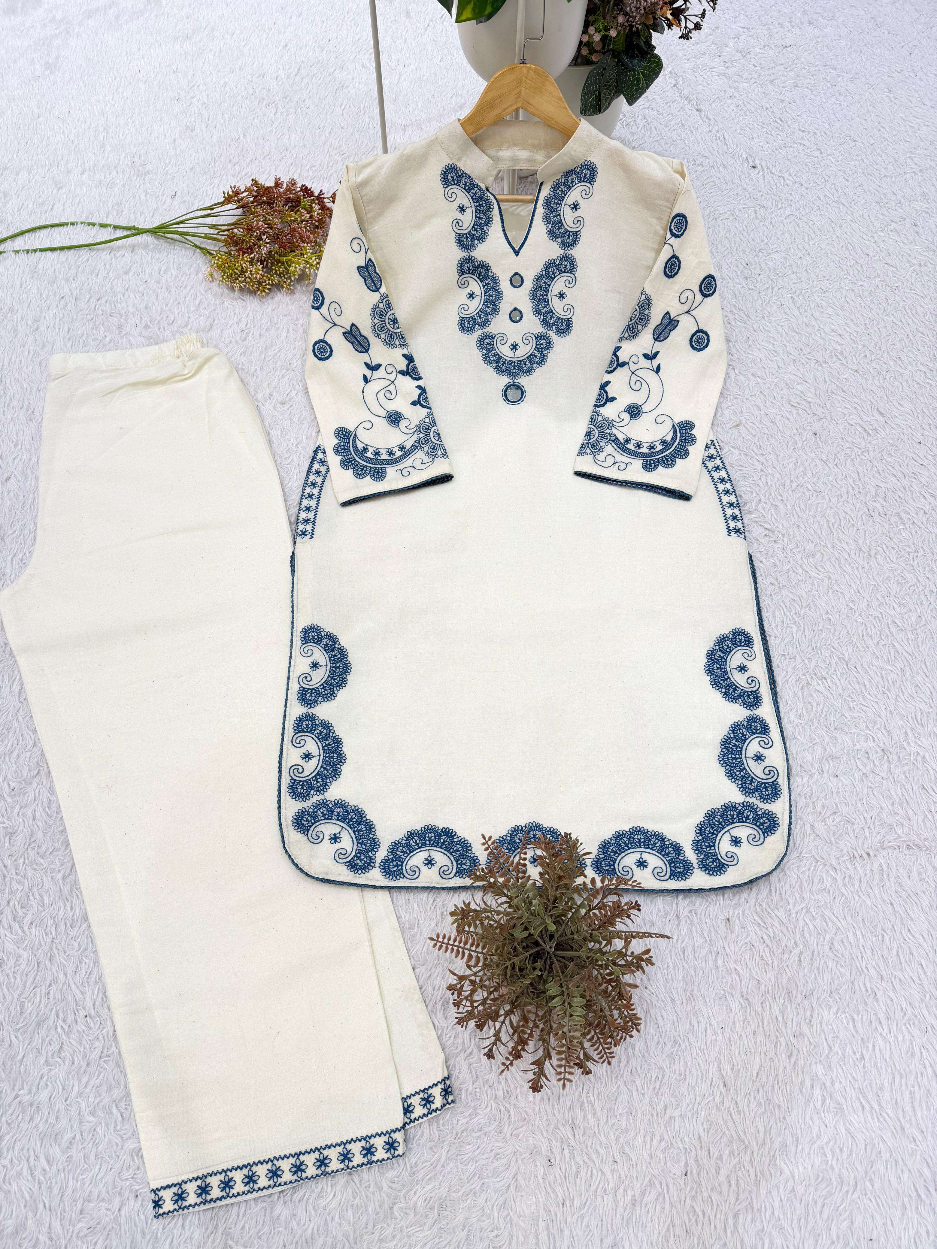 BE 498 COTTON DESIGNER EMBROIDERED WORKED CO-ORD SET