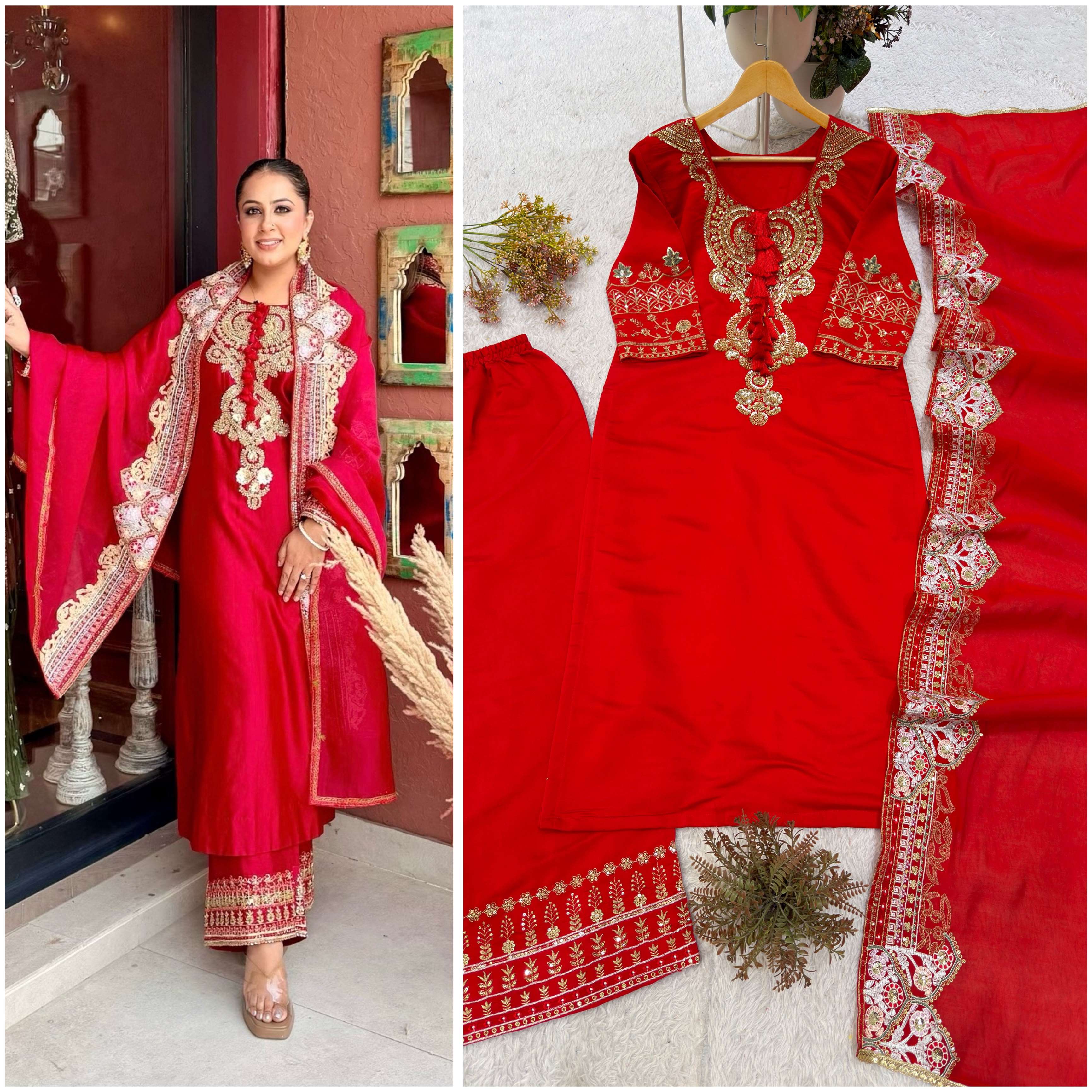 BE 500 SILK EMBROIDERED WORKED FESTIVE WEAR LADIES SUIT 