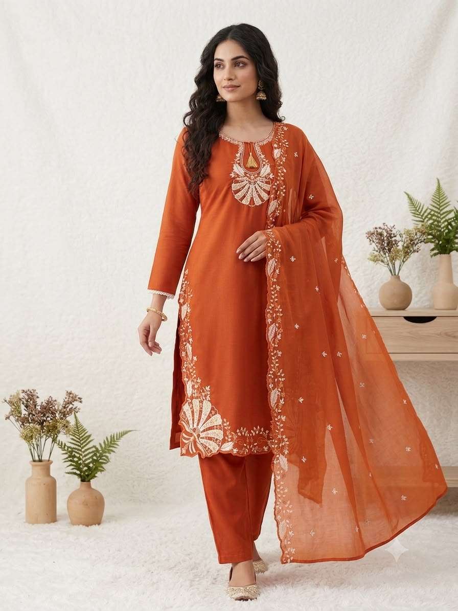 BE 502 DESIGNER SEQUENCE EMBROIDERED WORKED TOP PANT WITH DUPATTA SET