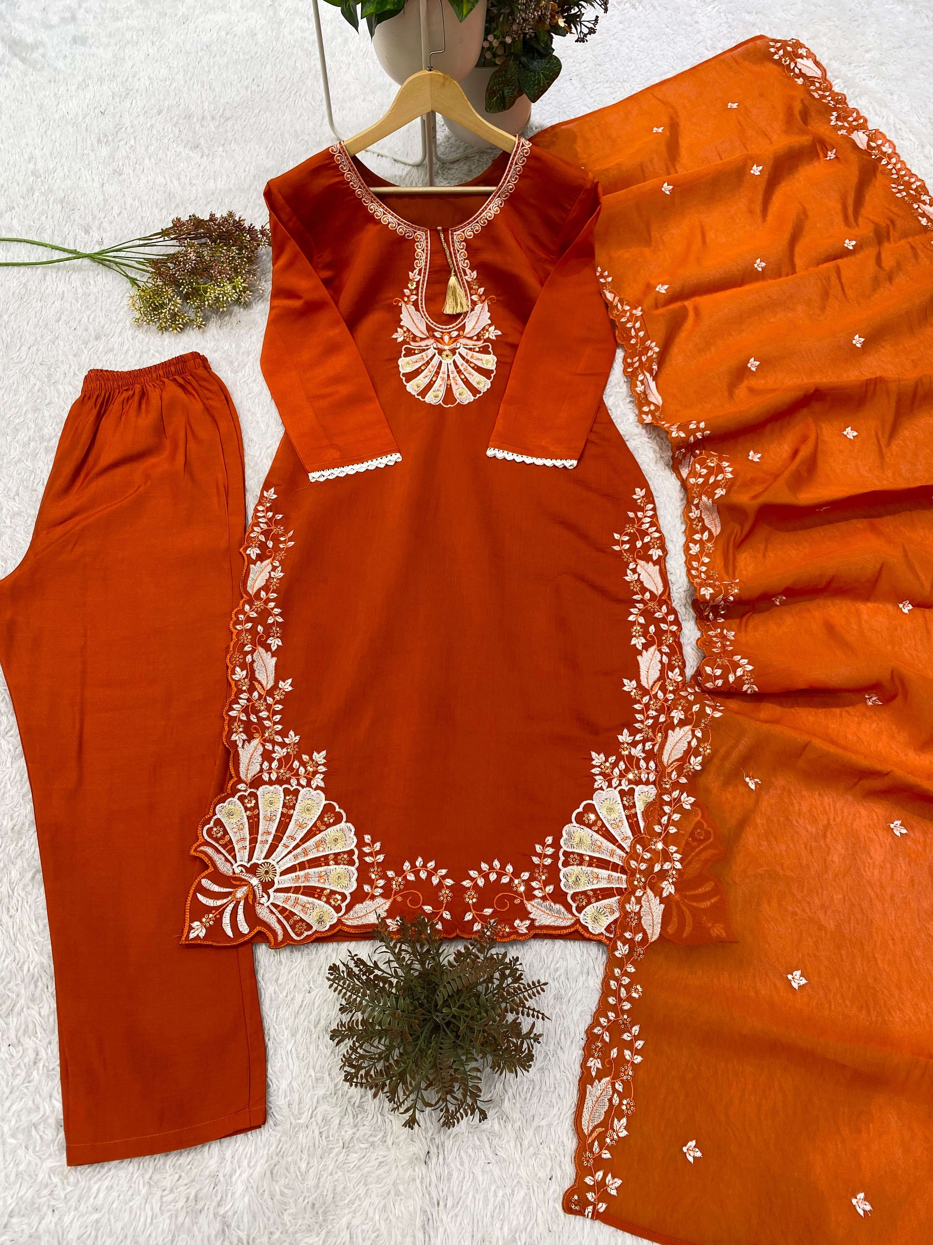 BE 502 DESIGNER SEQUENCE EMBROIDERED WORKED TOP PANT WITH DUPATTA SET