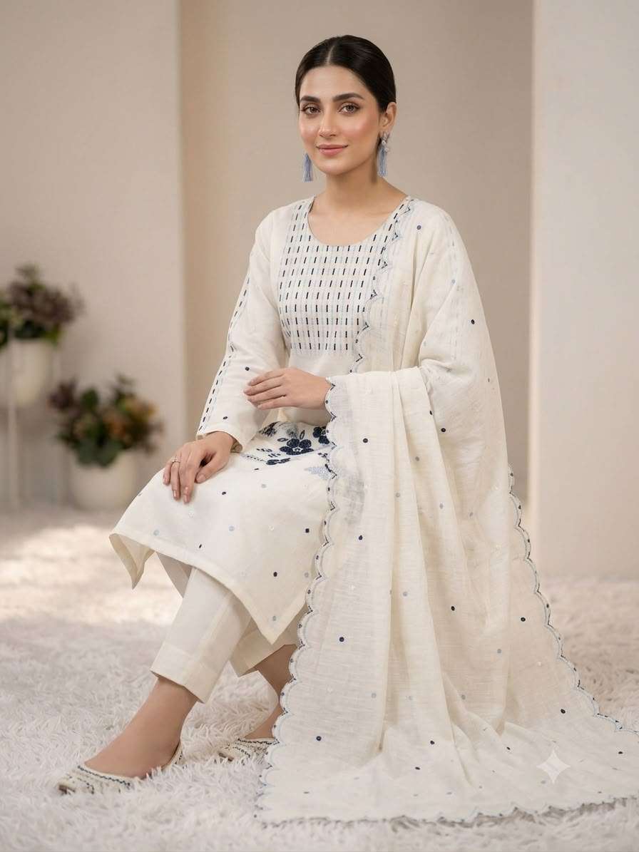 BE 505 ROMAN SILK DESIGNER EMBROIDERED WORKED TOP PANT WITH DUPATTA SET