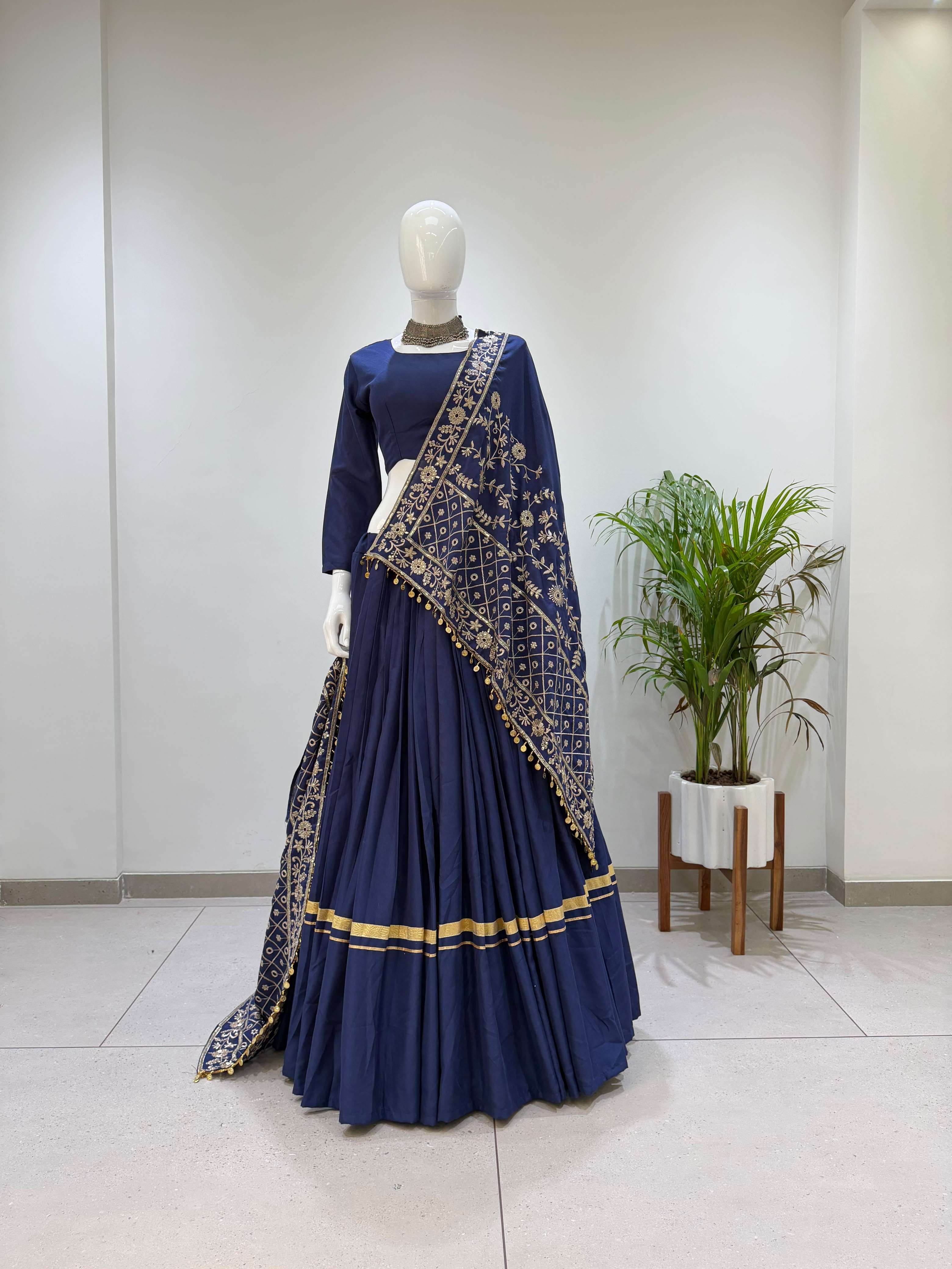 BE 510 RAYON EMBROIDERED DESIGNER WORK NAVRATRI WEAR LEHENGA CHOLI COLLECTION 