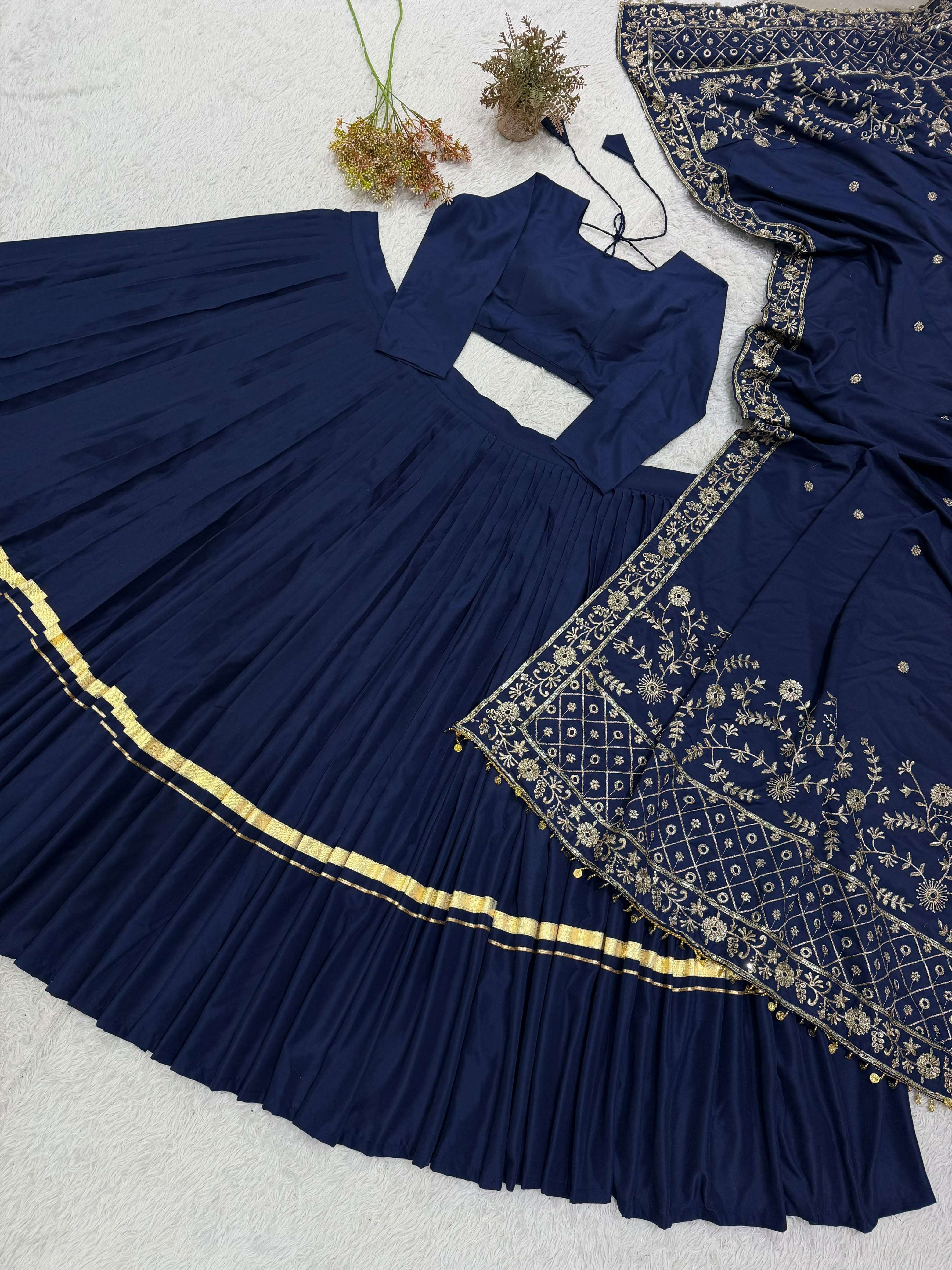 BE 510 RAYON EMBROIDERED DESIGNER WORK NAVRATRI WEAR LEHENGA CHOLI COLLECTION 