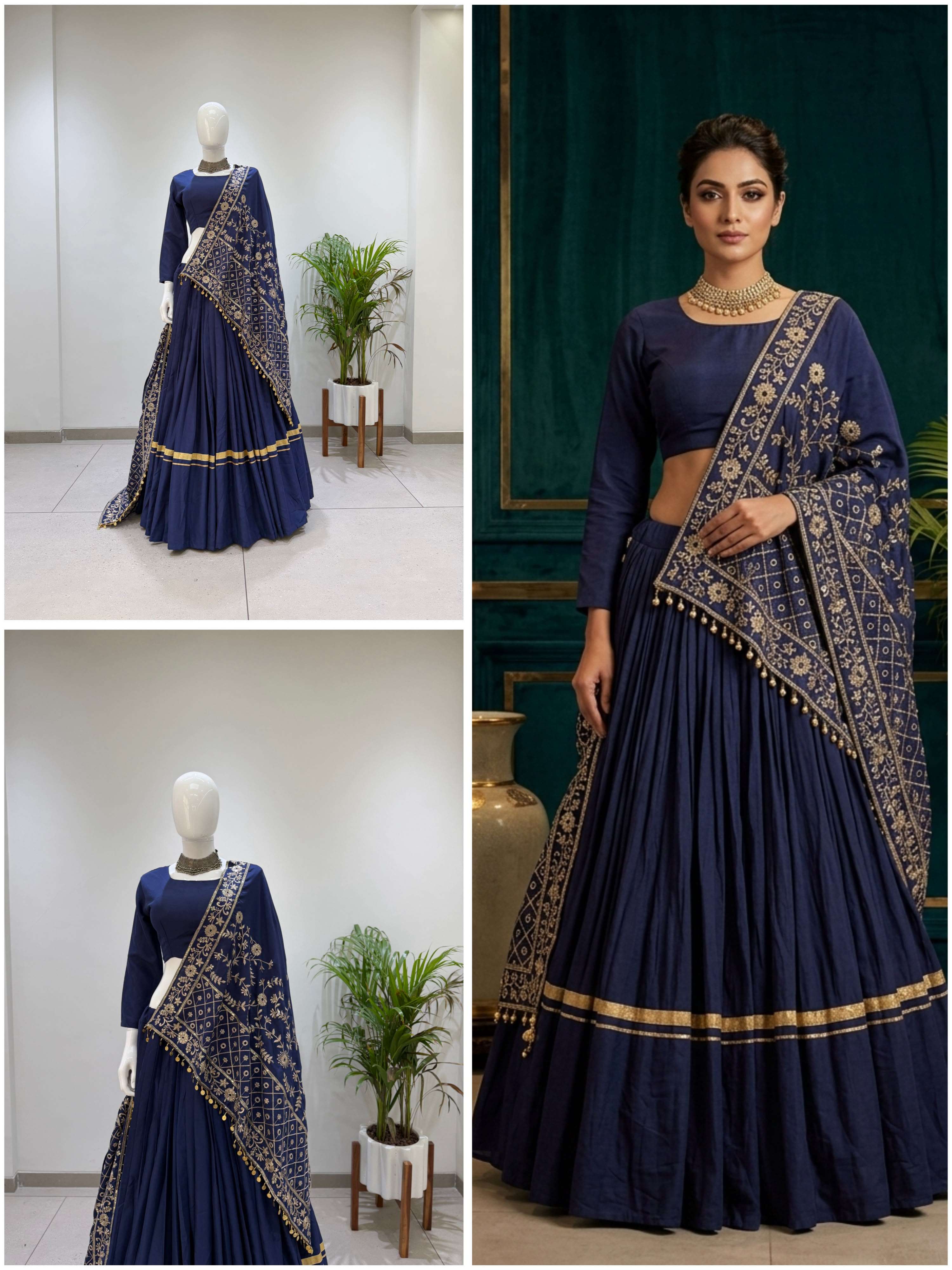 BE 510 RAYON EMBROIDERED DESIGNER WORK NAVRATRI WEAR LEHENGA CHOLI COLLECTION 