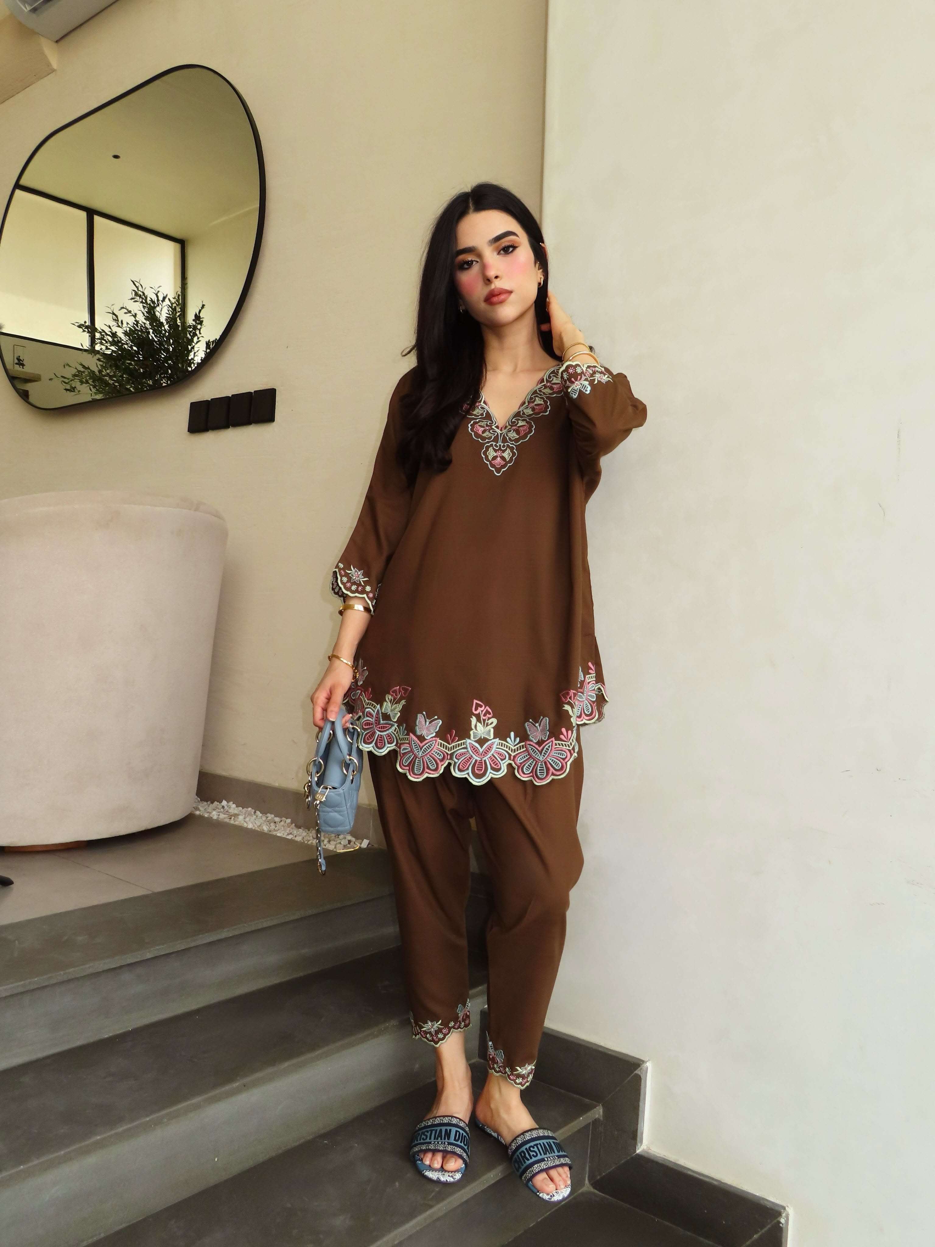 BE 511 DESIGNER EMBROIDERED WORKED FANCY CO-ORD SET TOP AND PLAZZO ⁠PAIR