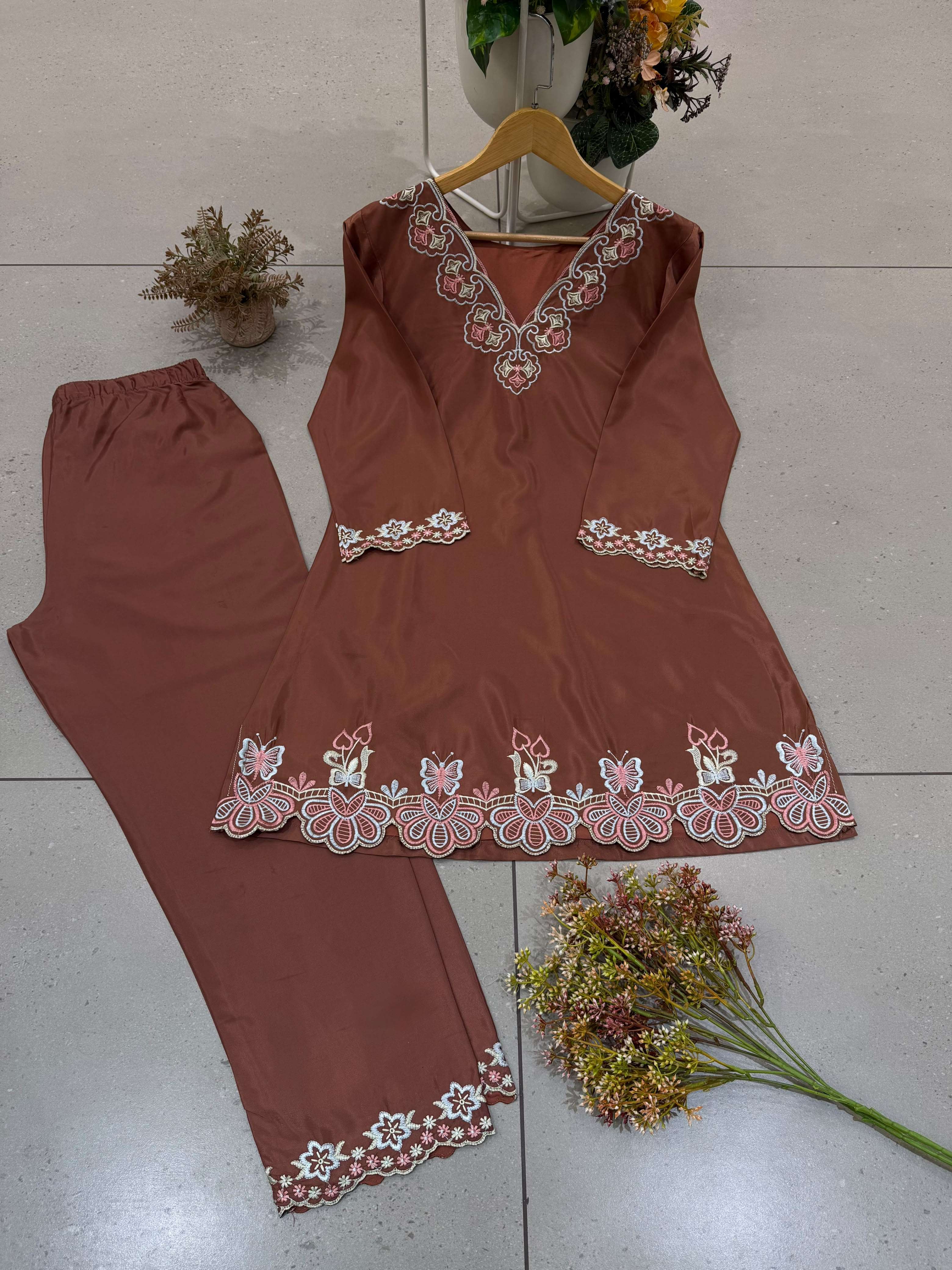 BE 511 DESIGNER EMBROIDERED WORKED FANCY CO-ORD SET TOP AND PLAZZO ⁠PAIR