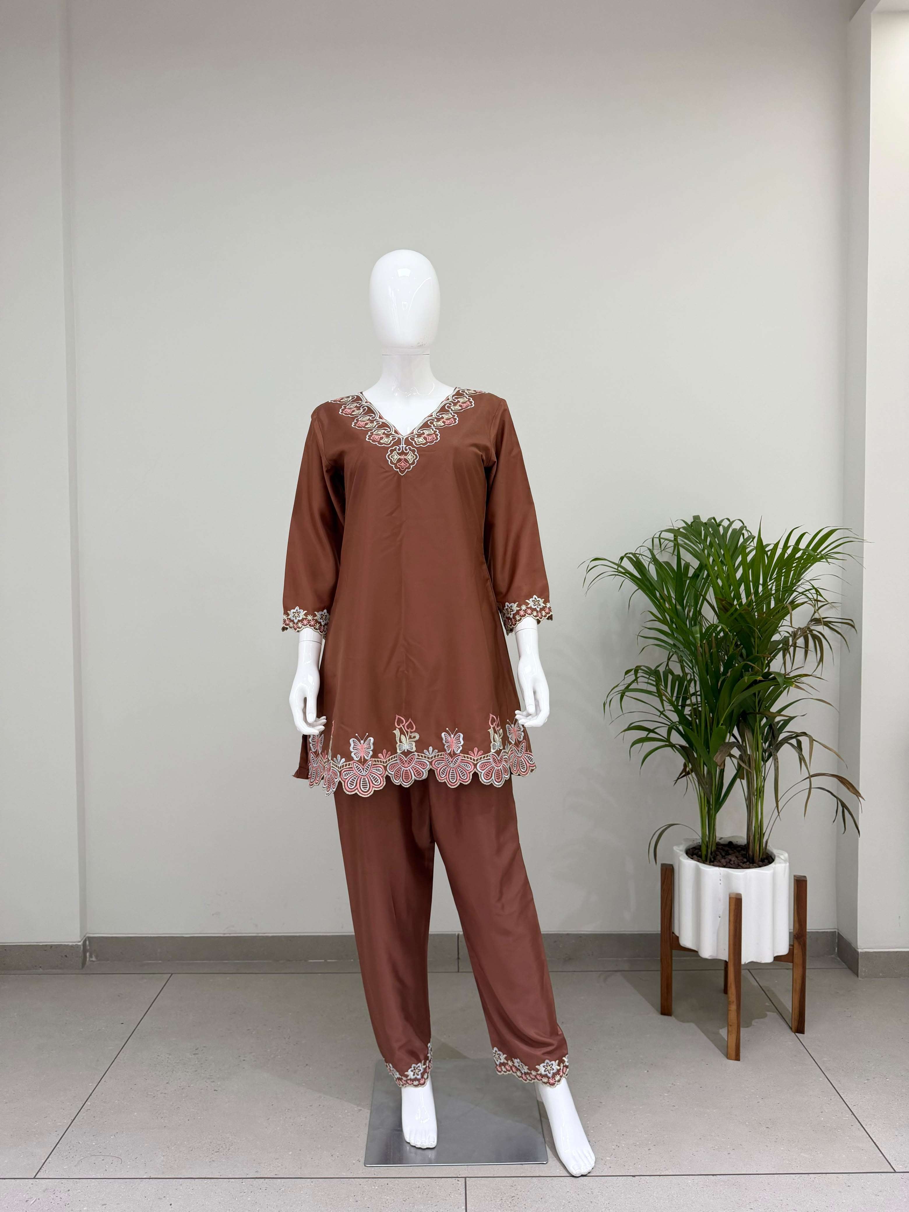 BE 511 DESIGNER EMBROIDERED WORKED FANCY CO-ORD SET TOP AND PLAZZO ⁠PAIR