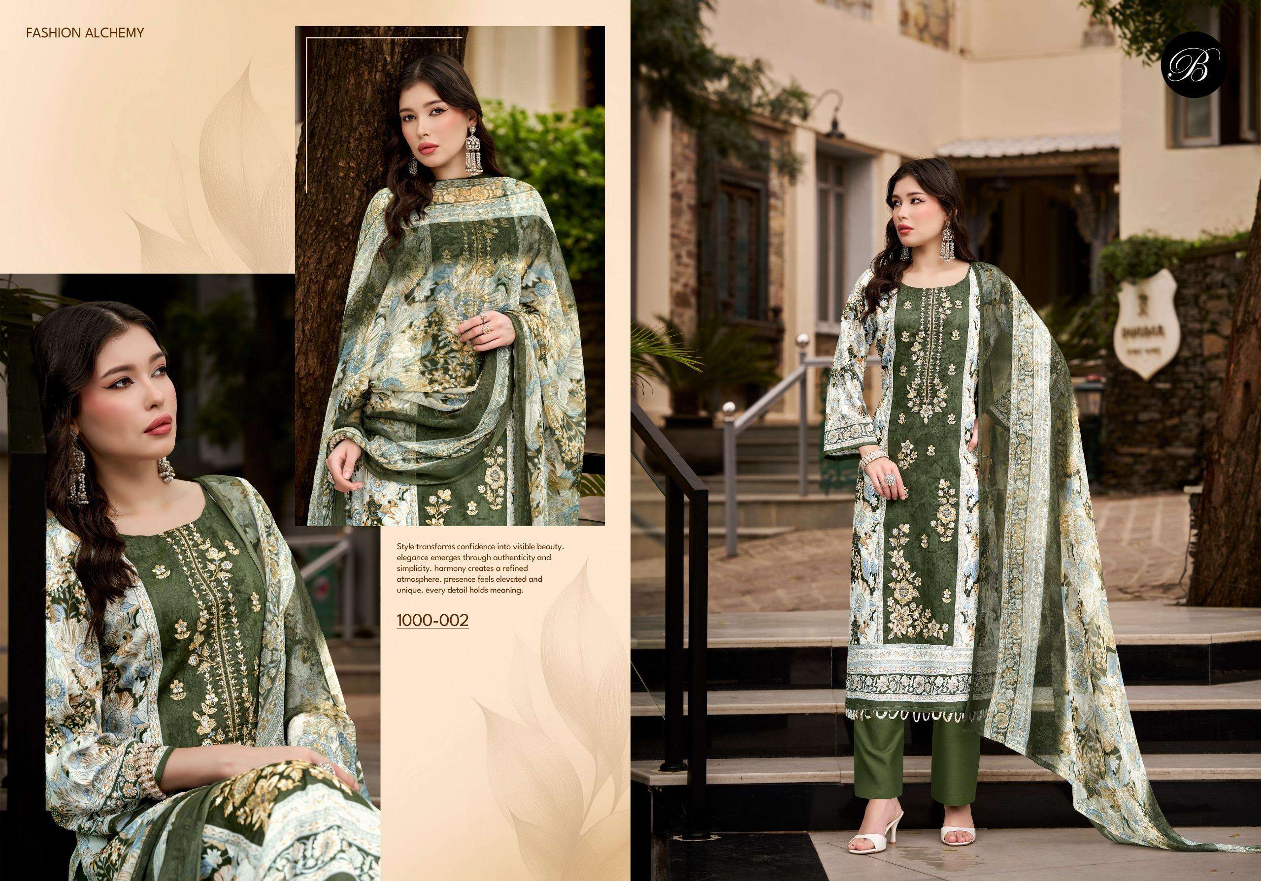 BELLIZA DESIGNER STUDIO FEROZA JAM COTTON DIGITAL PRINT WITH FANCY EMBROIDERY WORK SUIT