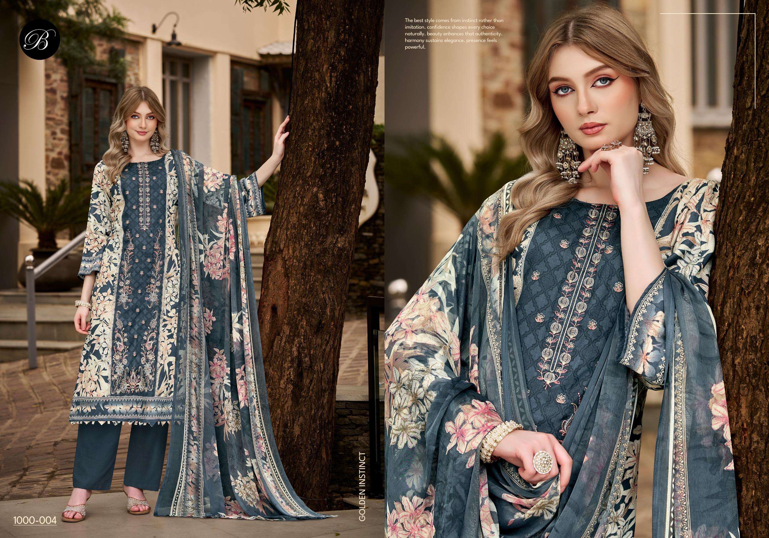 BELLIZA DESIGNER STUDIO FEROZA JAM COTTON DIGITAL PRINT WITH FANCY EMBROIDERY WORK SUIT