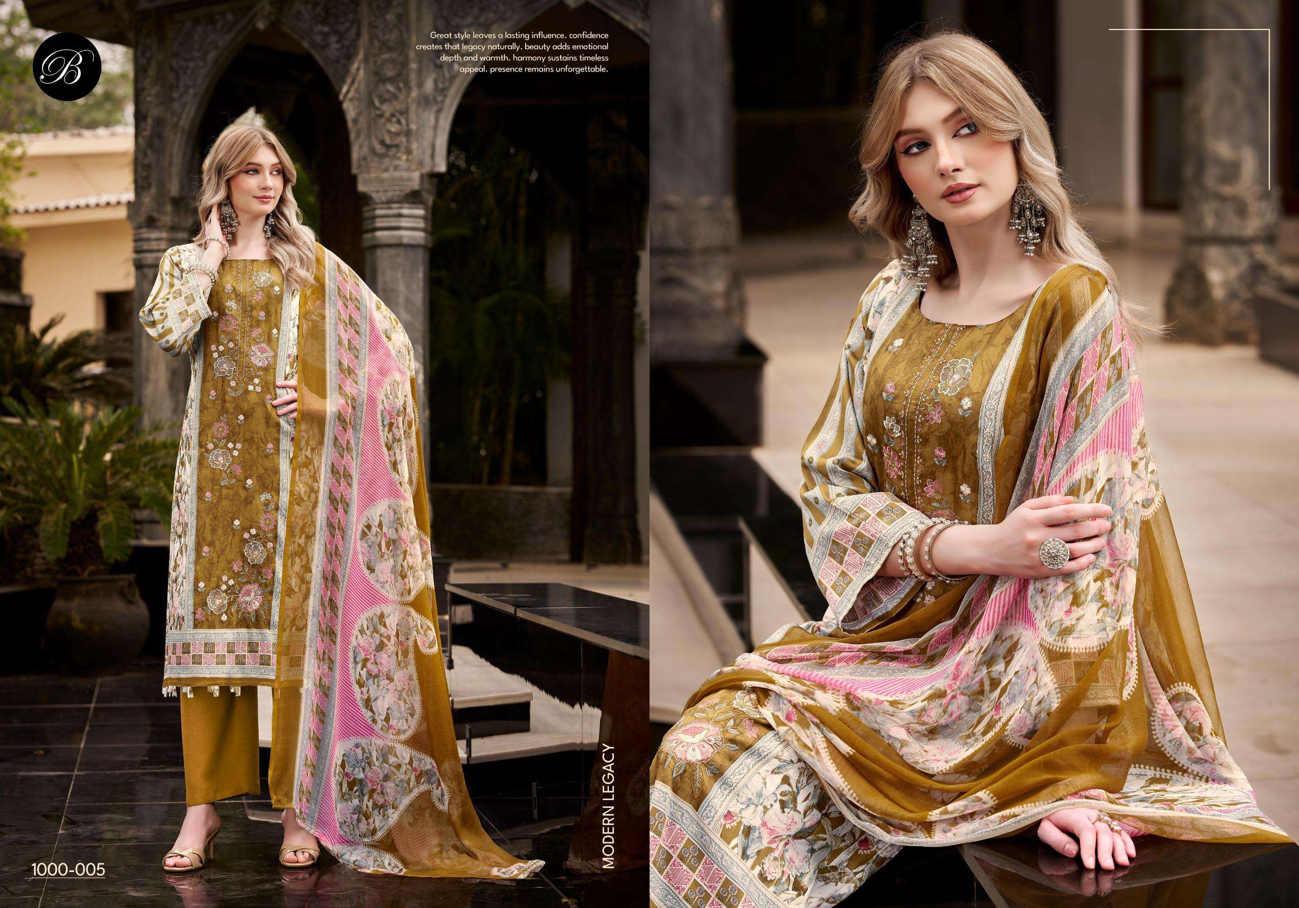 BELLIZA DESIGNER STUDIO FEROZA JAM COTTON DIGITAL PRINT WITH FANCY EMBROIDERY WORK SUIT