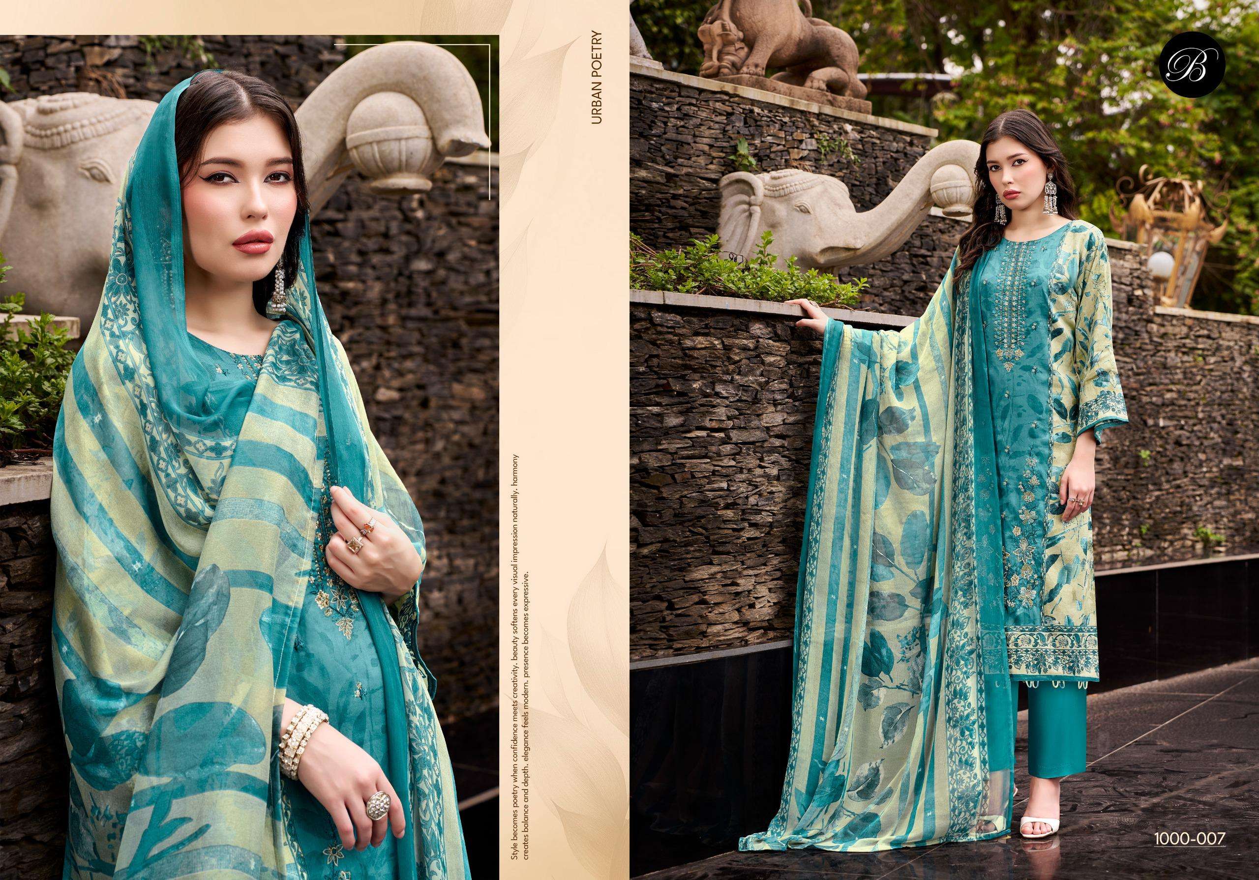 BELLIZA DESIGNER STUDIO FEROZA JAM COTTON DIGITAL PRINT WITH FANCY EMBROIDERY WORK SUIT