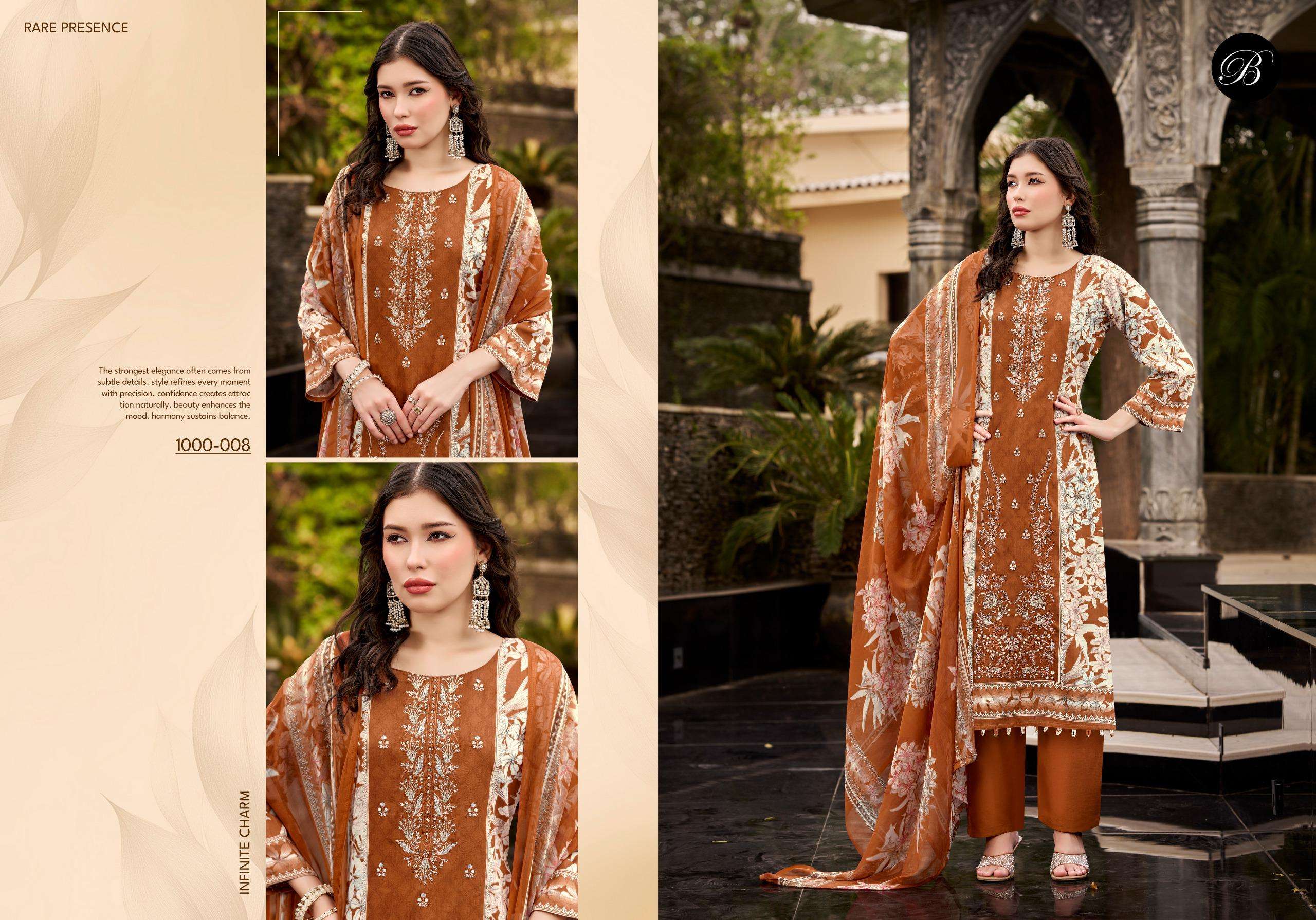 BELLIZA DESIGNER STUDIO FEROZA JAM COTTON DIGITAL PRINT WITH FANCY EMBROIDERY WORK SUIT