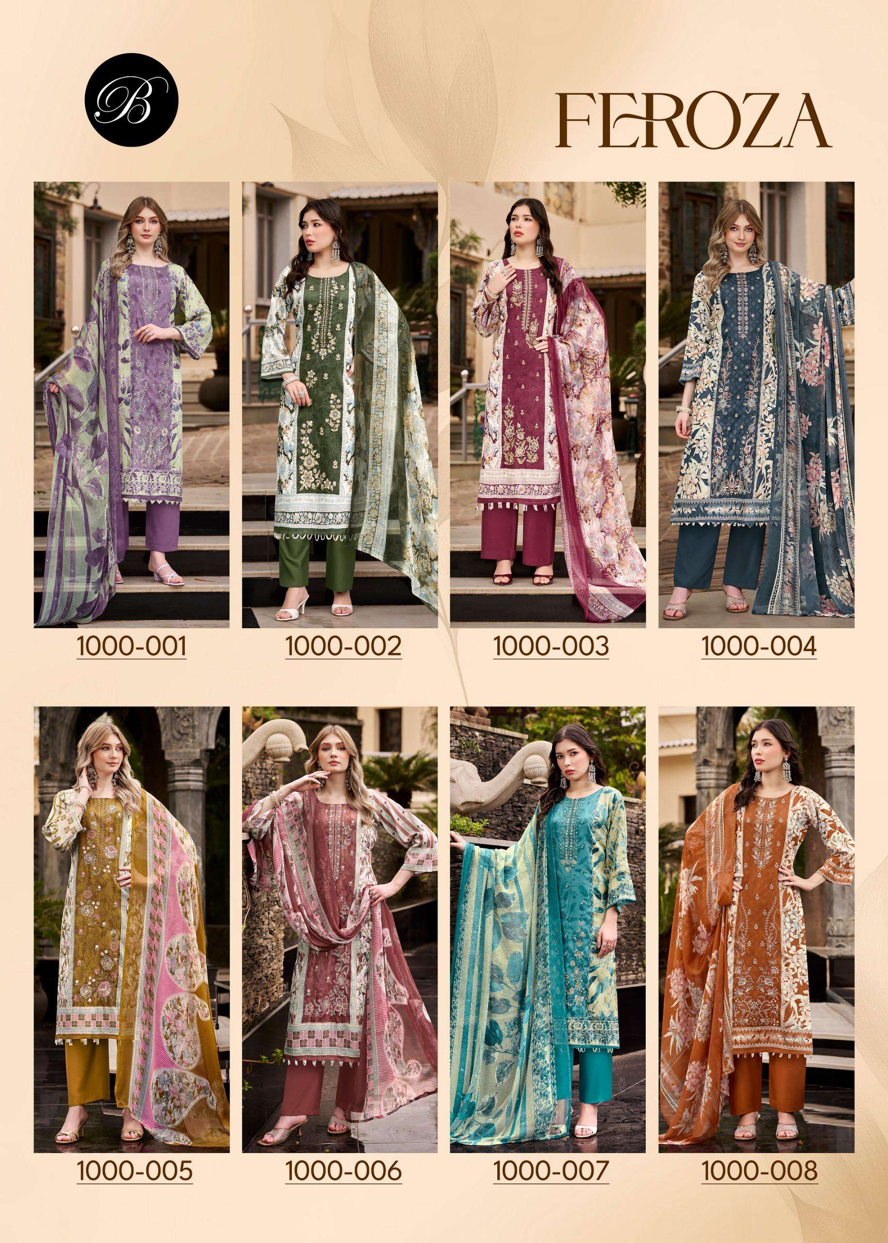 BELLIZA DESIGNER STUDIO FEROZA JAM COTTON DIGITAL PRINT WITH FANCY EMBROIDERY WORK SUIT