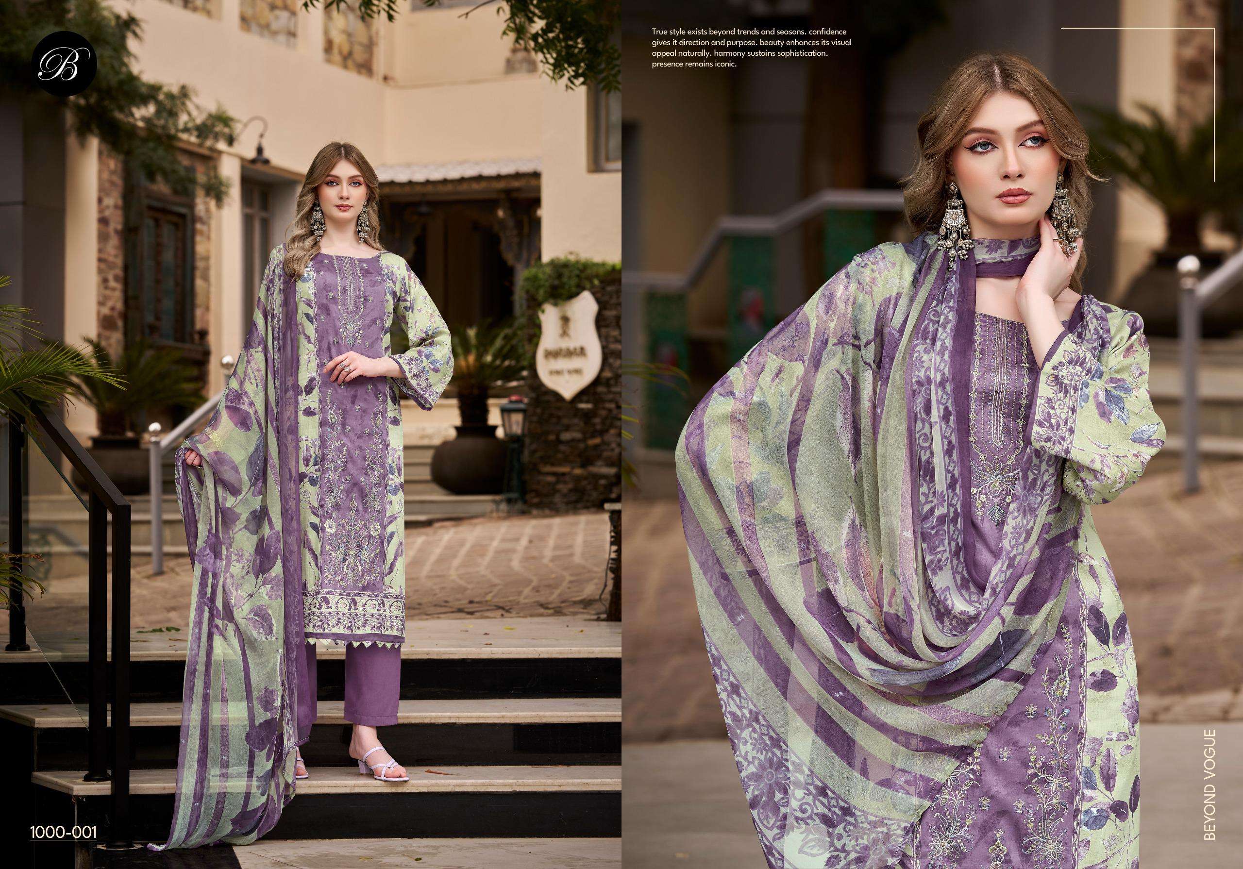 BELLIZA DESIGNER STUDIO FEROZA JAM COTTON DIGITAL PRINT WITH FANCY EMBROIDERY WORK SUIT