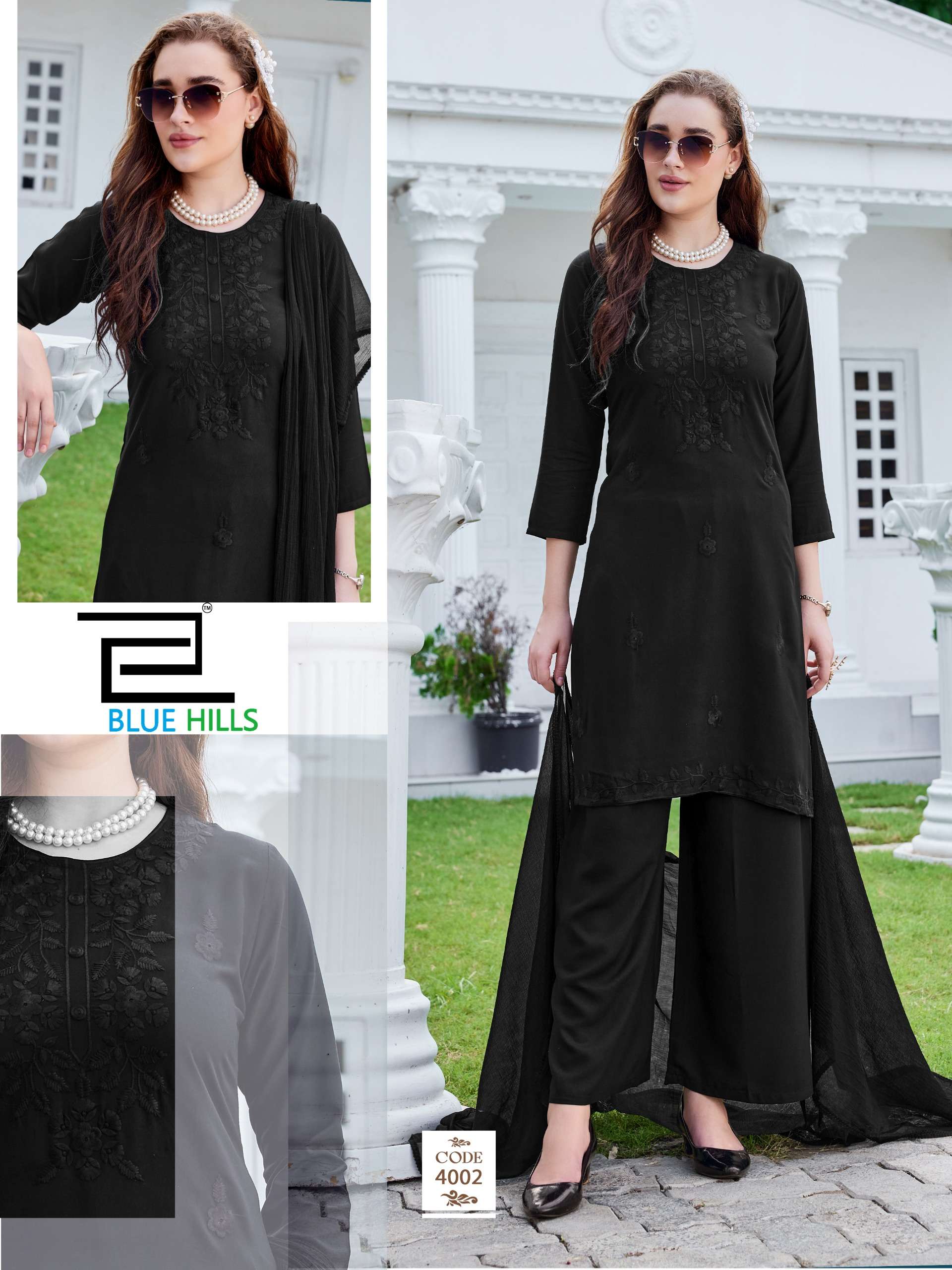 BLUE HILLS HAANIA RAYON FANCY EMBROIDERIES WORK LADIES 3PCS SET COLLECTION 