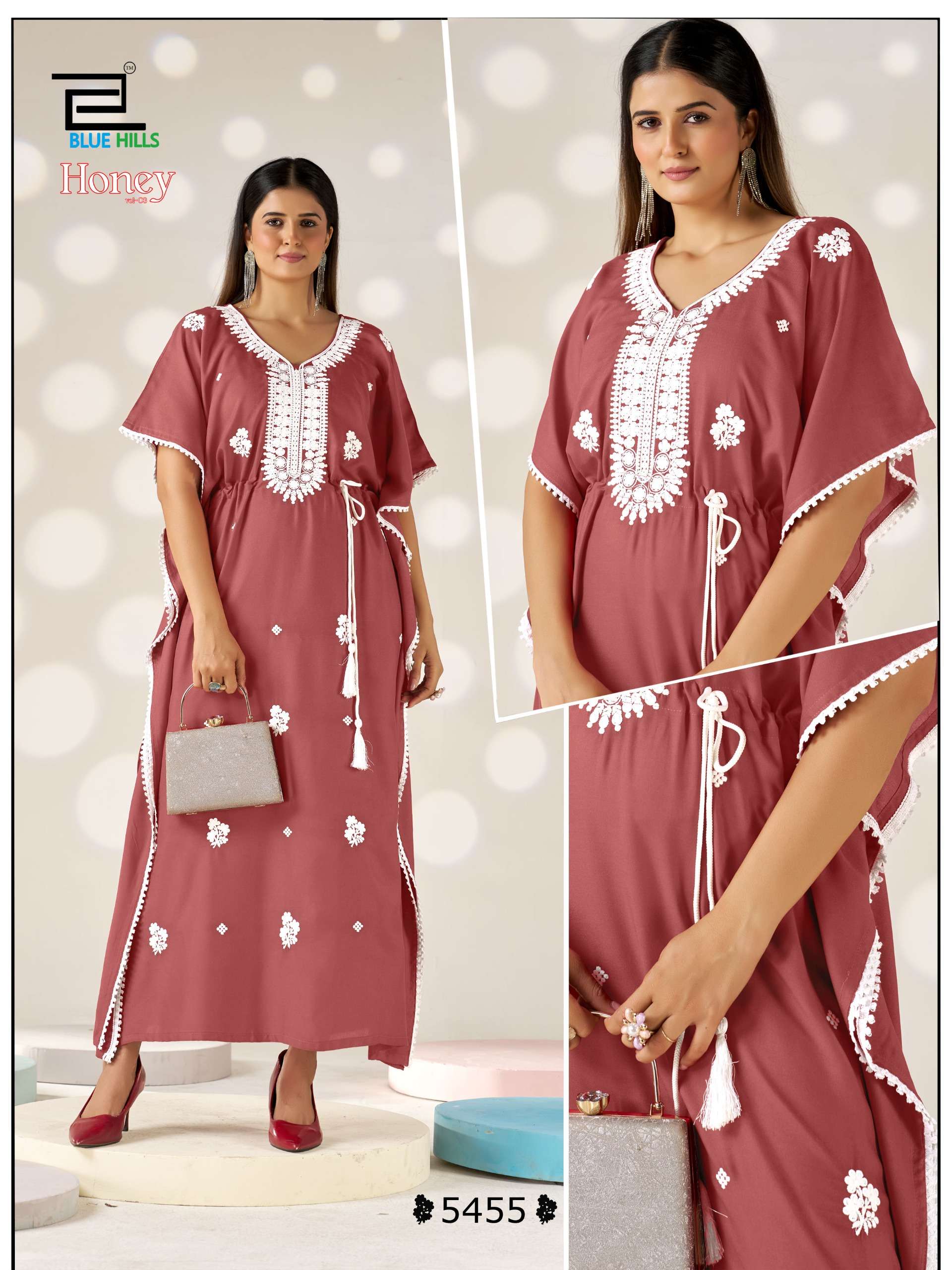 BLUE HILLS HONEY VOL 3 RAYON FANCY WORKS LADIES KAFTAN STYLE KURTI 