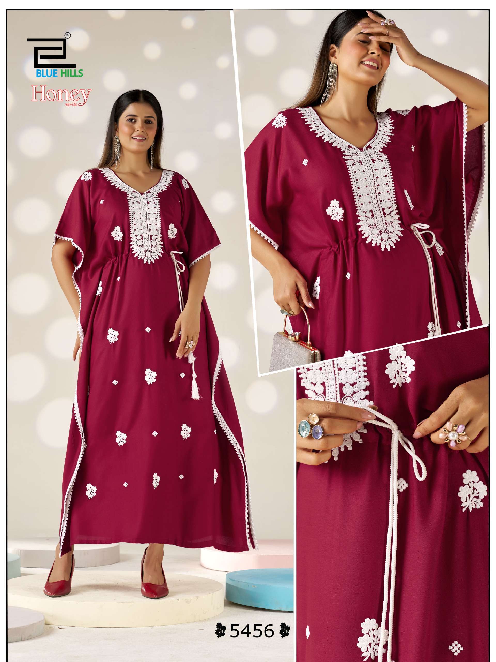 BLUE HILLS HONEY VOL 3 RAYON FANCY WORKS LADIES KAFTAN STYLE KURTI 