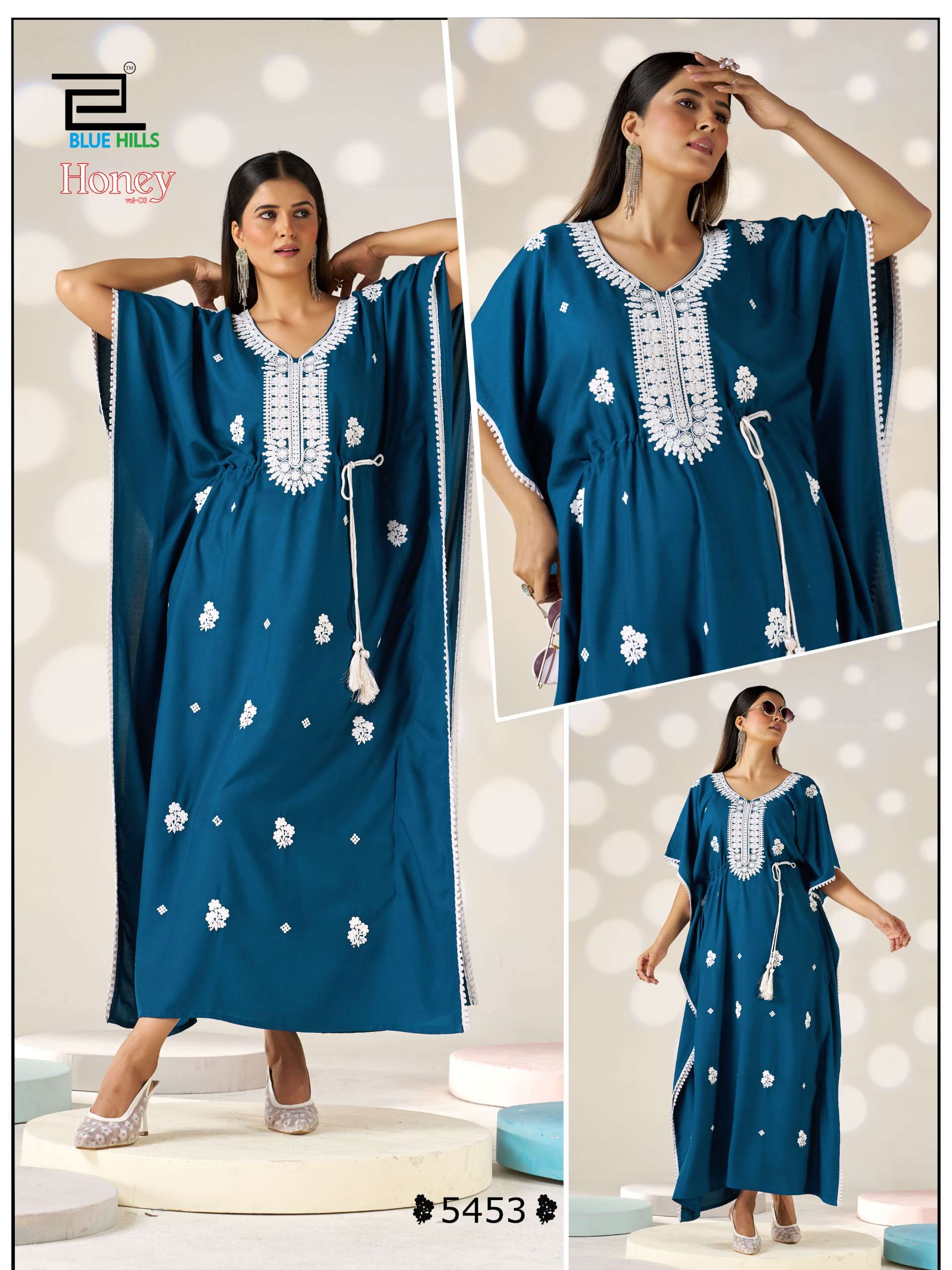 BLUE HILLS HONEY VOL 3 RAYON FANCY WORKS LADIES KAFTAN STYLE KURTI 