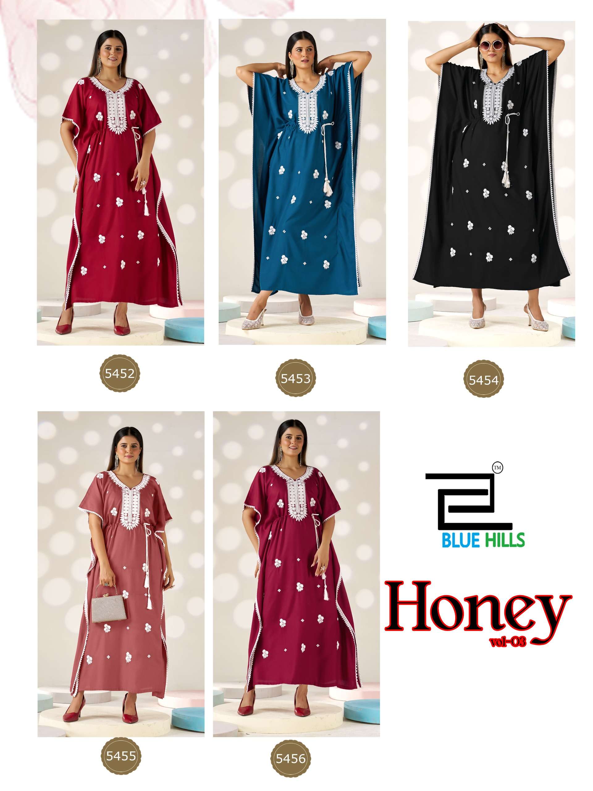 BLUE HILLS HONEY VOL 3 RAYON FANCY WORKS LADIES KAFTAN STYLE KURTI 