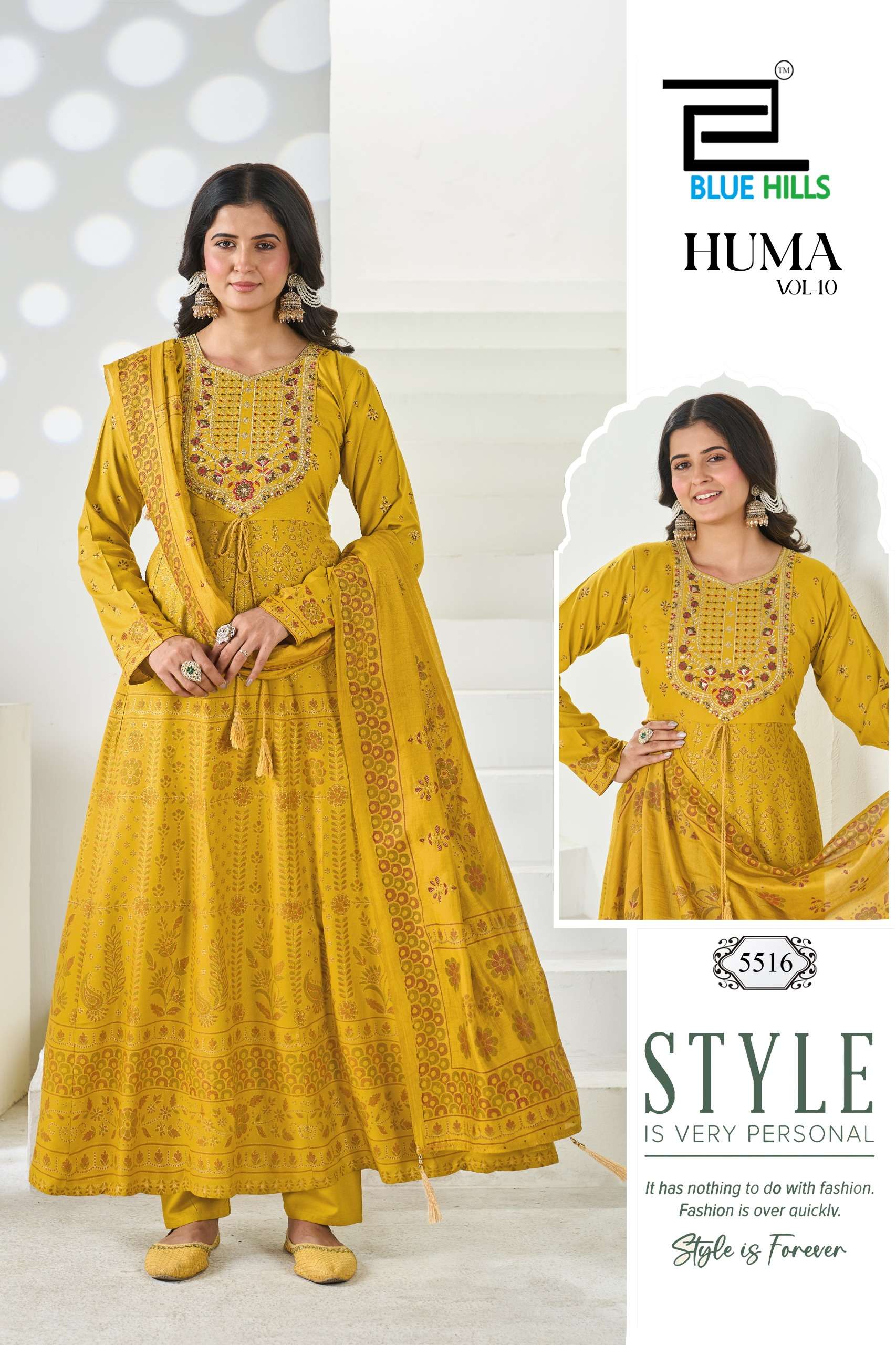 BLUE HILLS HUMA VOL 10 RAYON FANCY WORKS ANARKALI GOWN WITH BOTTOM AND DUPATTA 