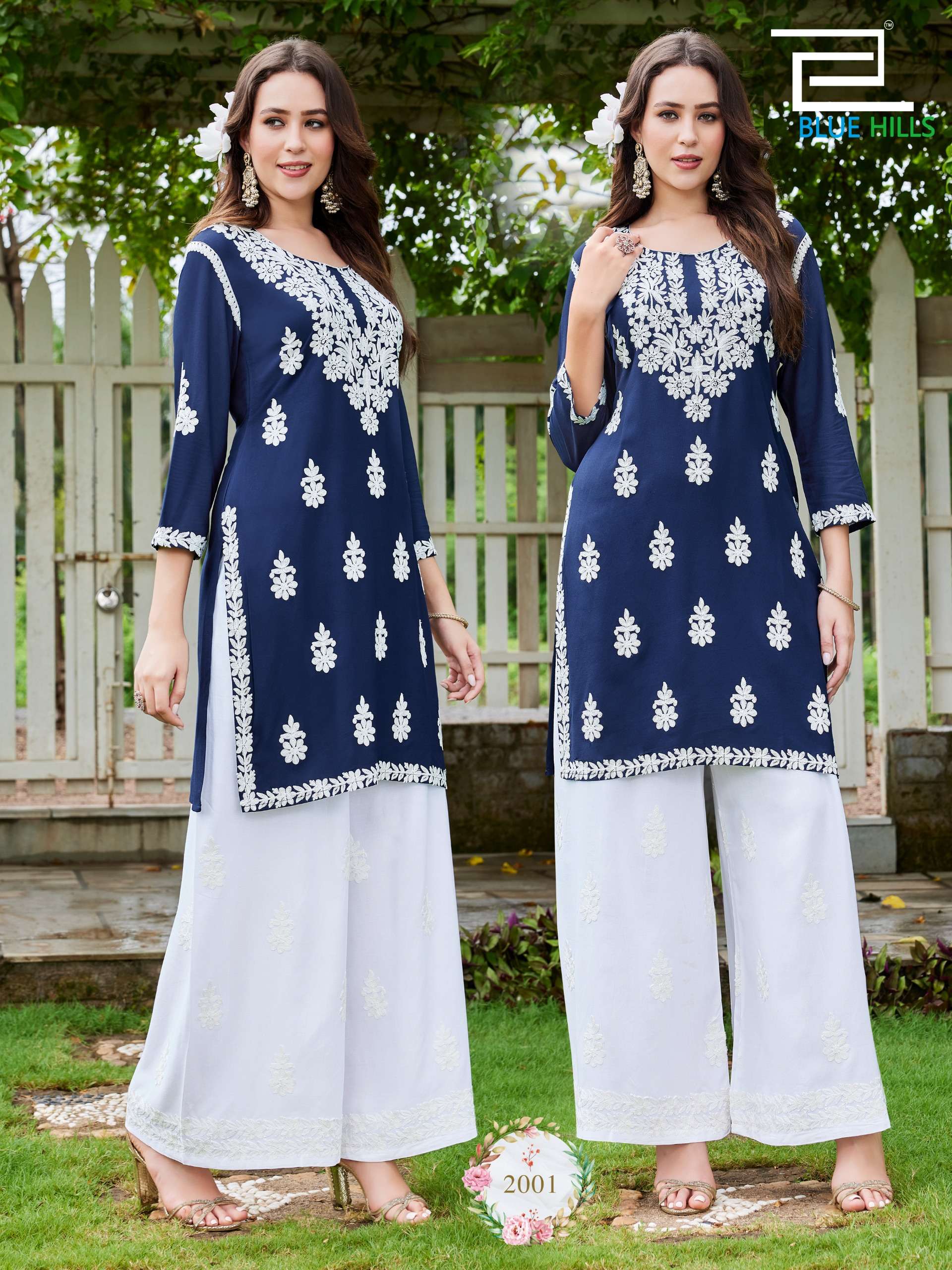 BLUE HILLS MESSI VOL 3 RAYON FANCY THREAD WORKS SHORT KURTI WITH PLAZZO PAIR 