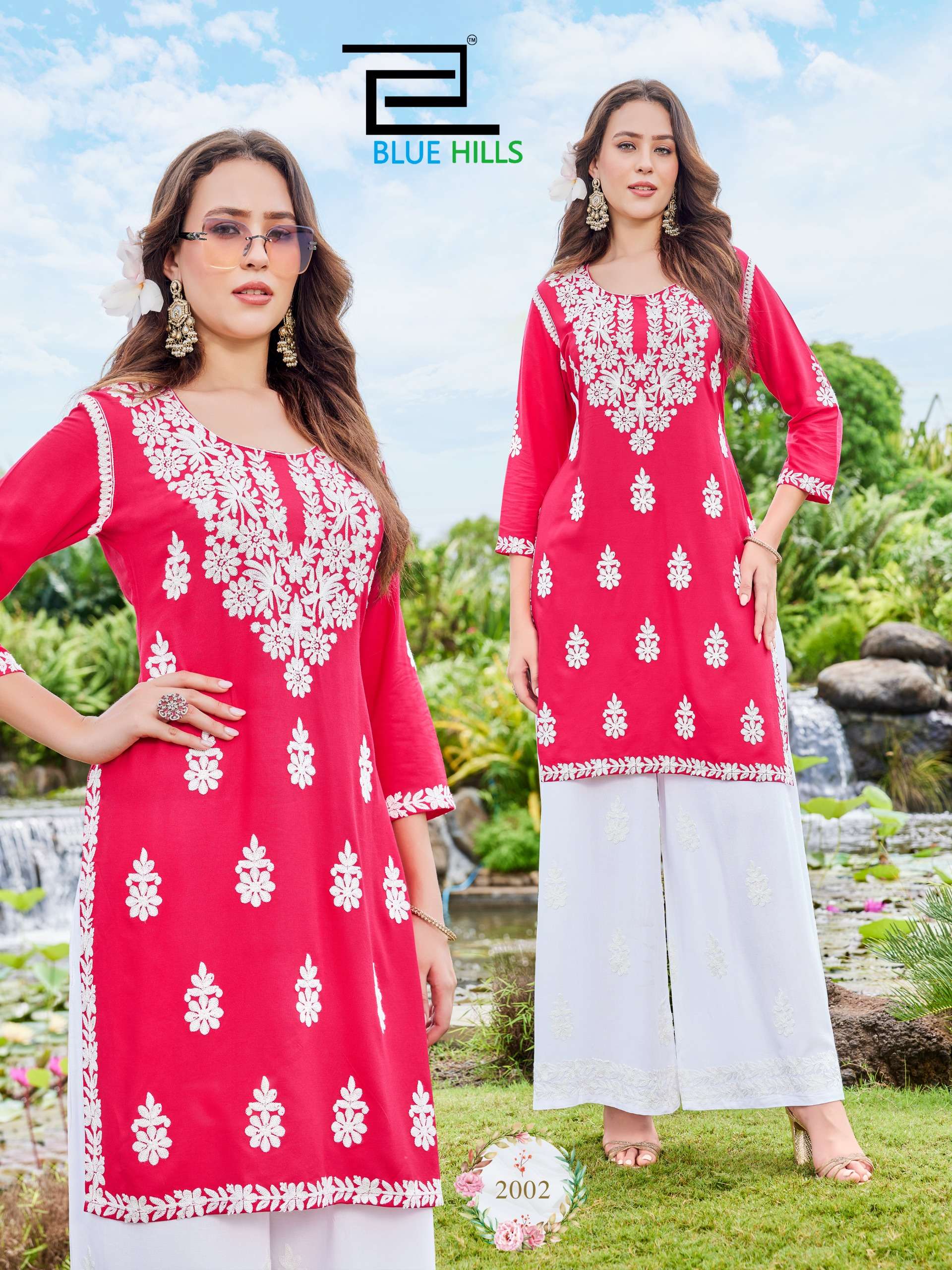 BLUE HILLS MESSI VOL 3 RAYON FANCY THREAD WORKS SHORT KURTI WITH PLAZZO PAIR 