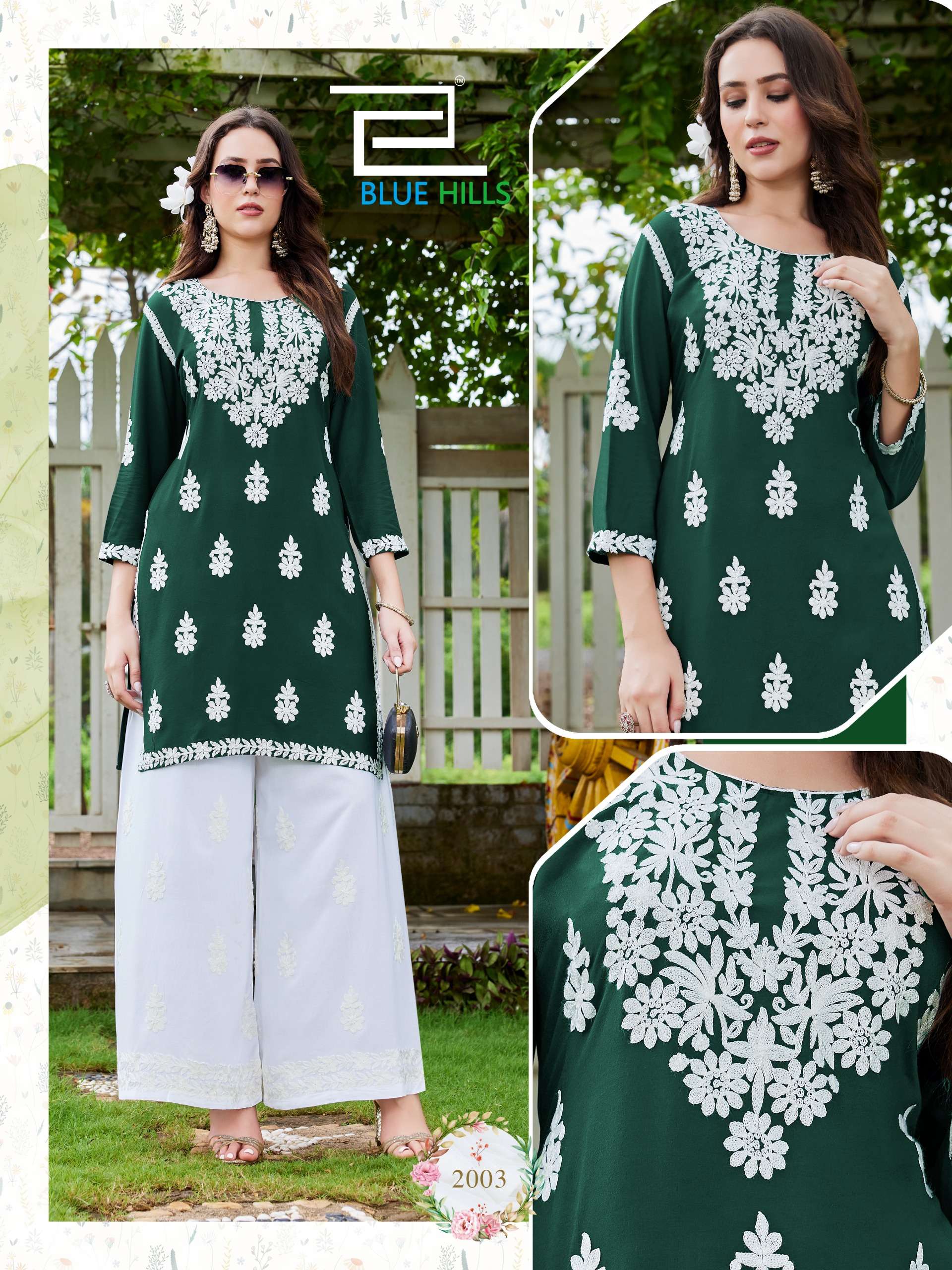 BLUE HILLS MESSI VOL 3 RAYON FANCY THREAD WORKS SHORT KURTI WITH PLAZZO PAIR 