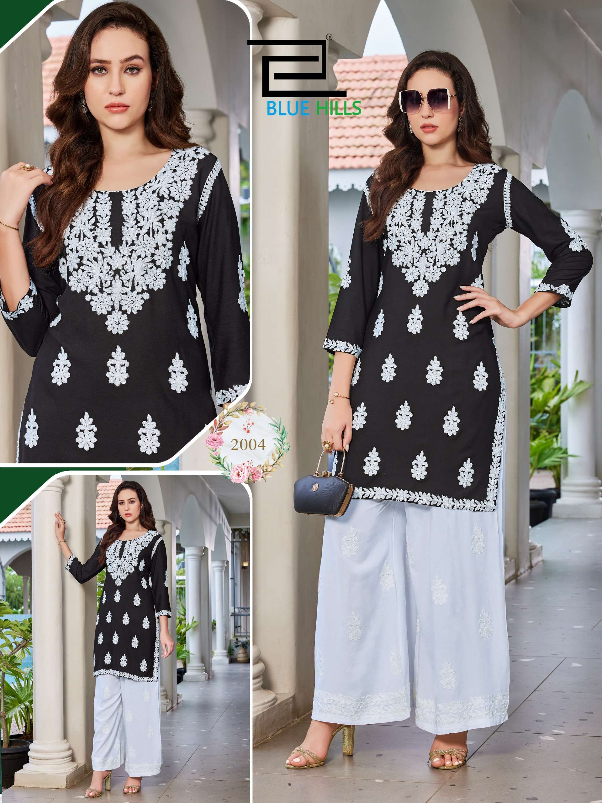 BLUE HILLS MESSI VOL 3 RAYON FANCY THREAD WORKS SHORT KURTI WITH PLAZZO PAIR 